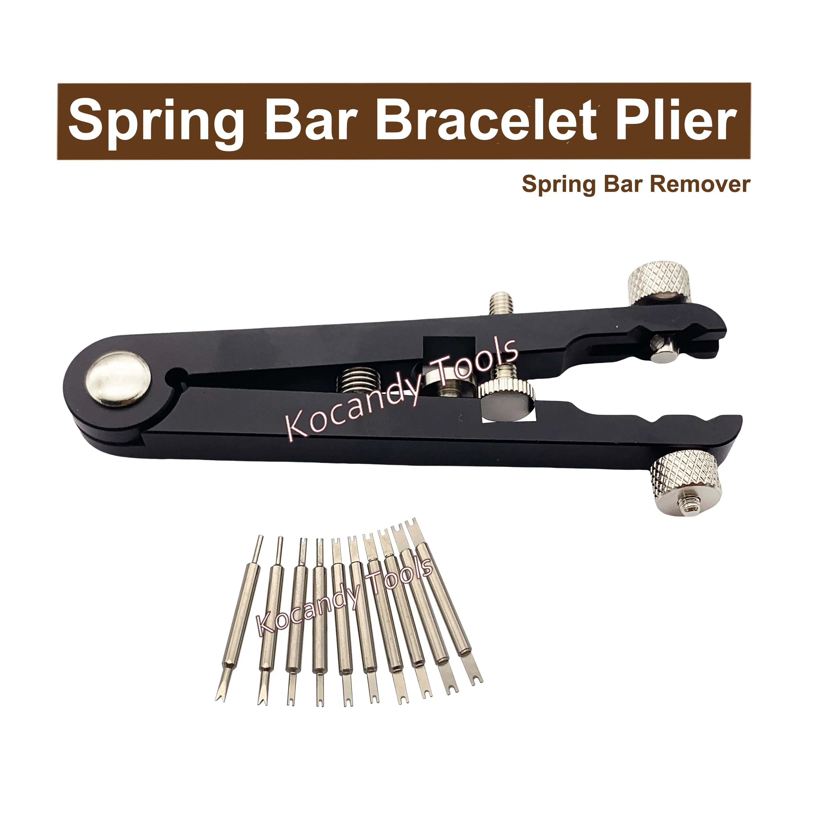 Bracelet pliers beside a set of spare forked tips