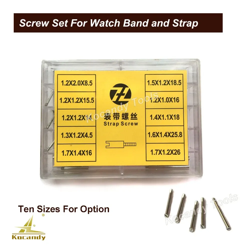 Retail box listing ten sizes of stainless steel watch band tubes