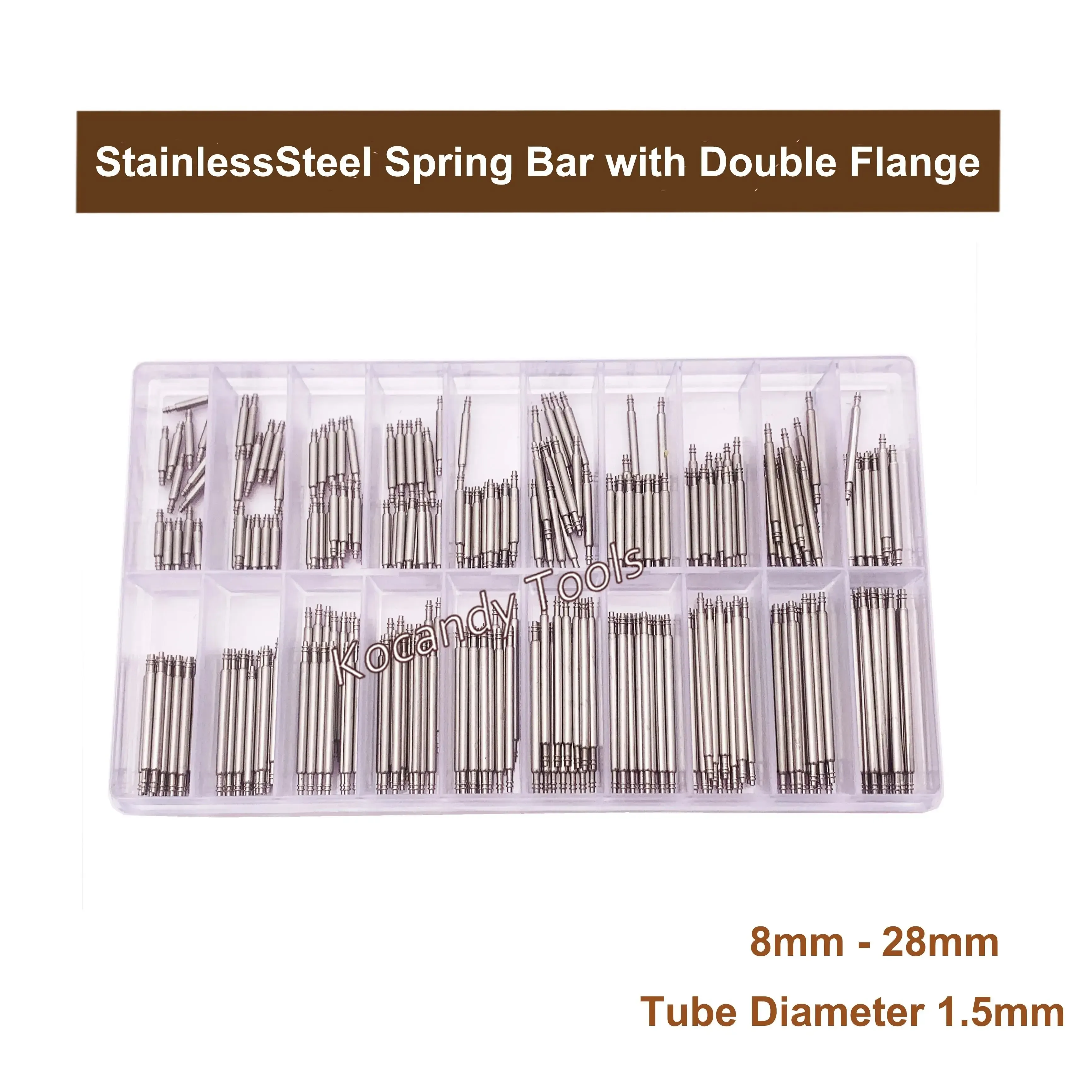 Compartment box packed with stainless watch band spring bars