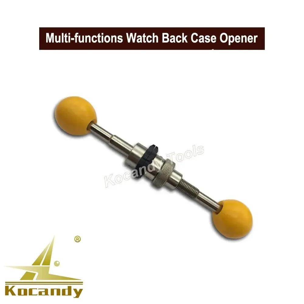 Long case opener with yellow ball ends lying diagonally on white