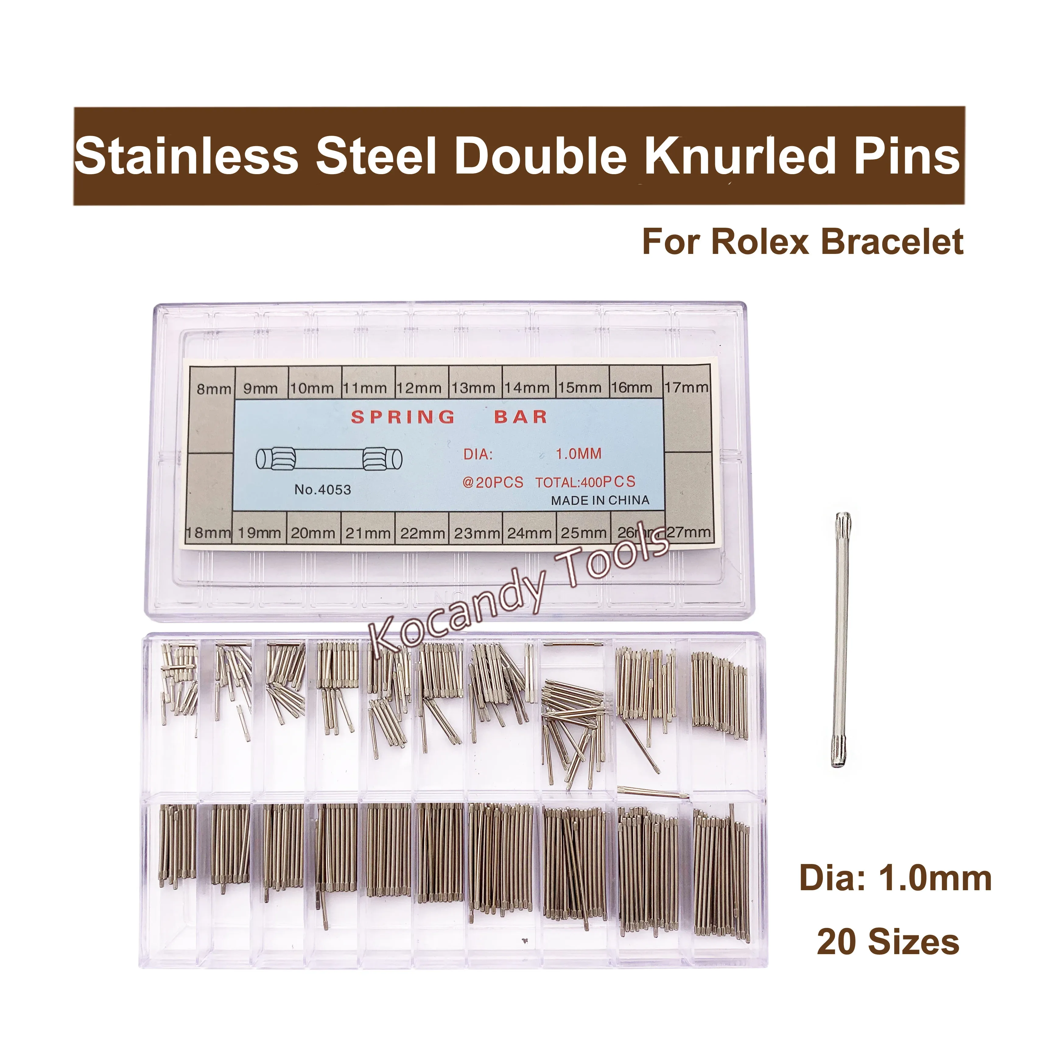 Double knurled bracelet pins in retail packaging labelled 30 pcs