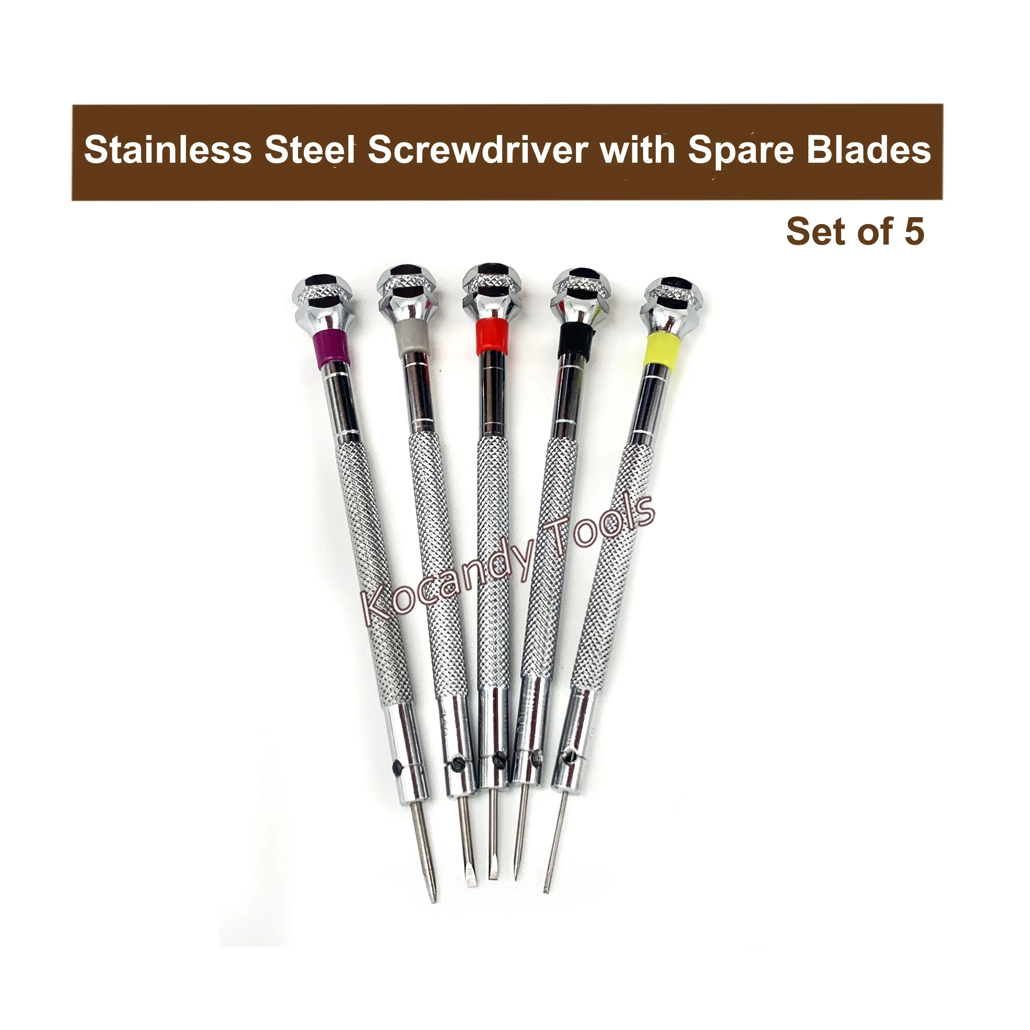 Screwdrivers in a row with millimetre size labels beneath