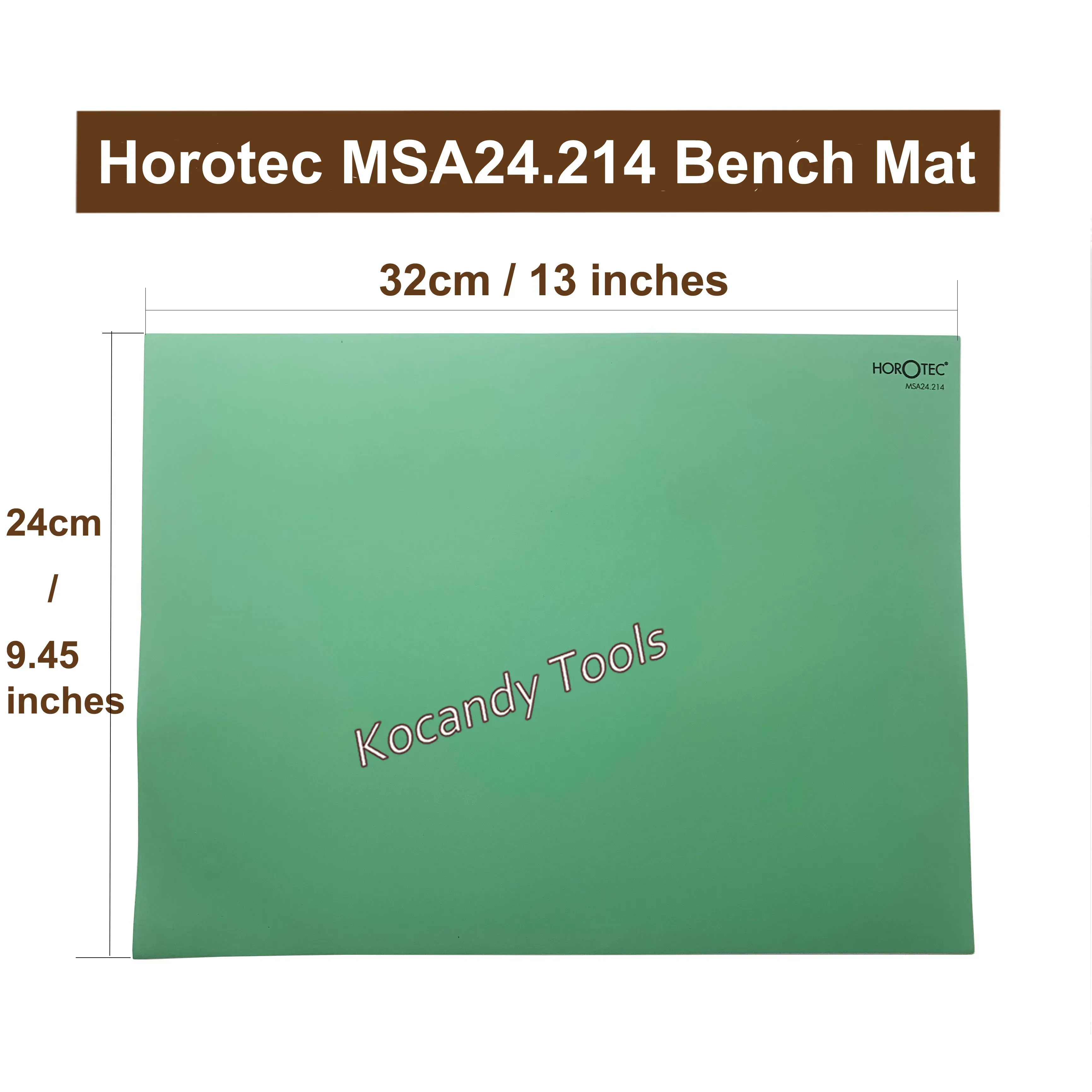 Green rectangular watch repair bench mat, 32cm by 24cm dimensions marked