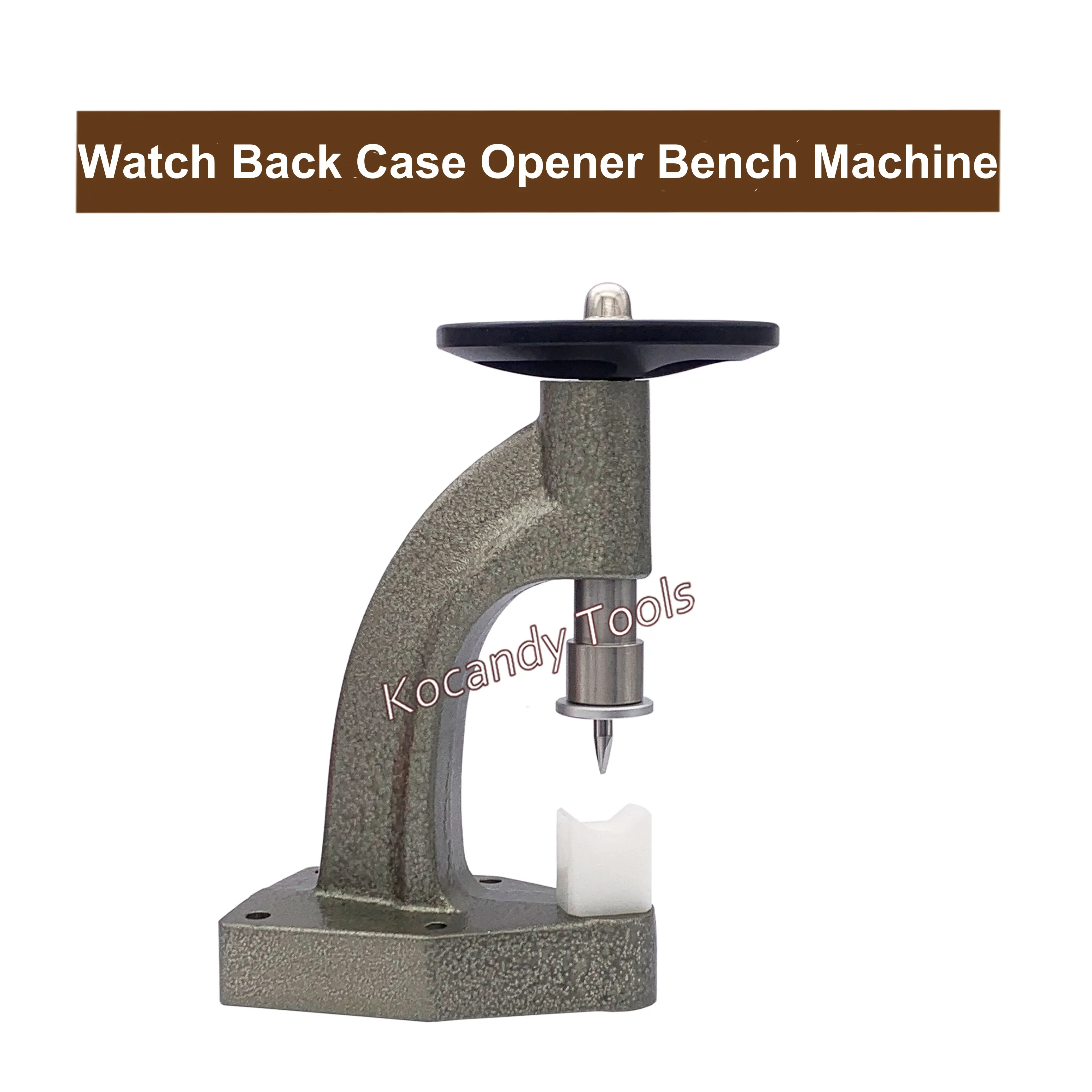 Case opener bench press with a white pad under the plunger