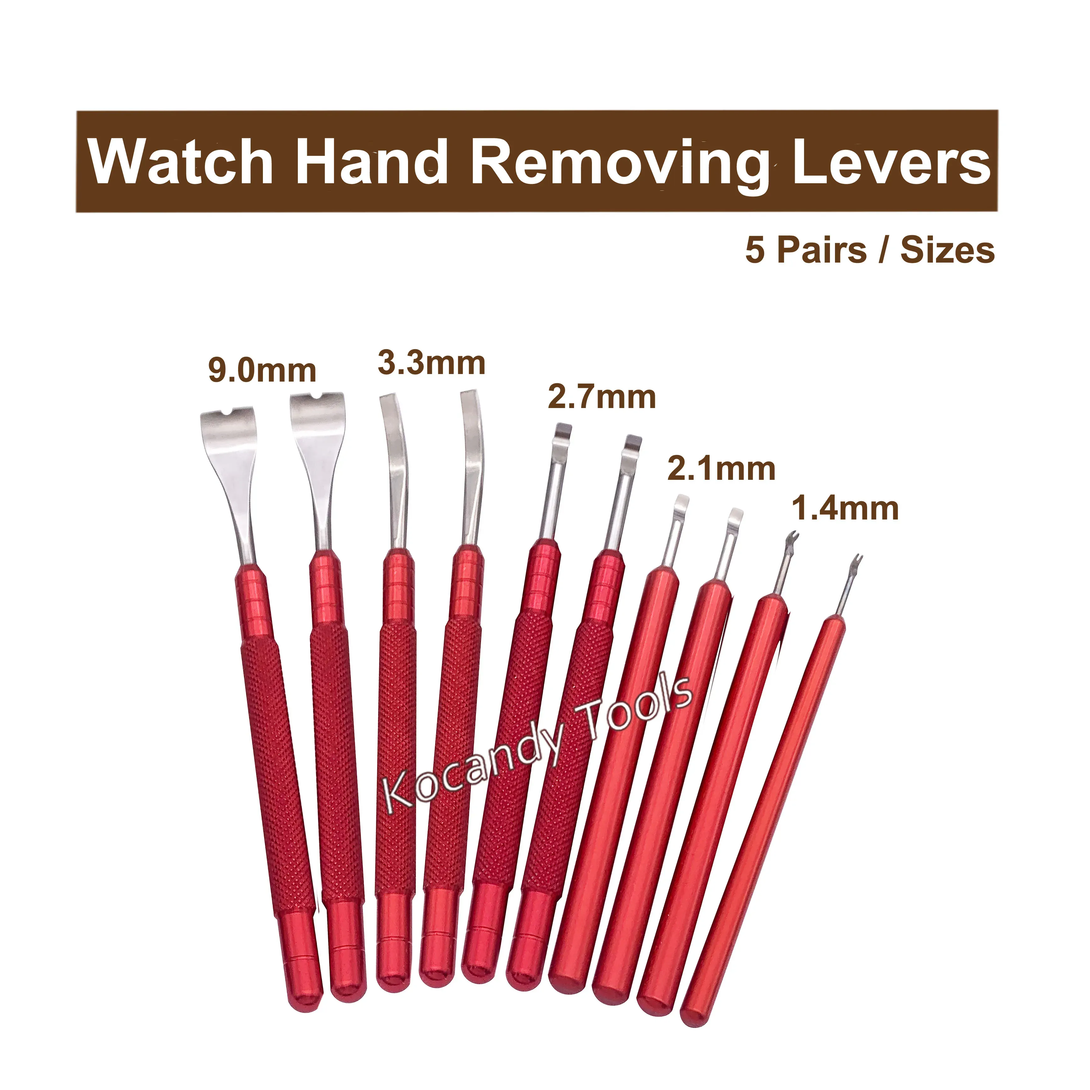 Red-handled hairspring levers fanned in an arc