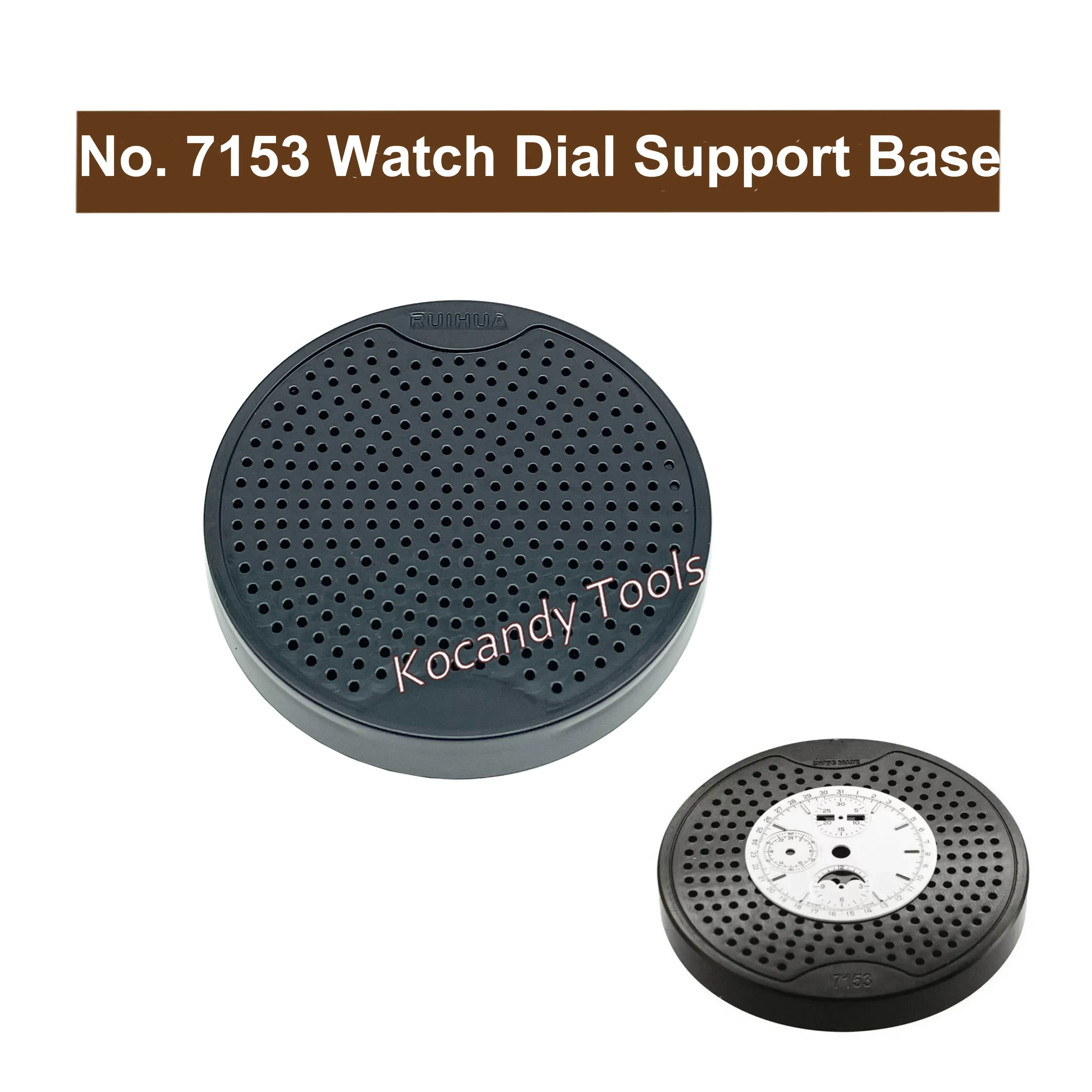 Black textured dial support pad with a smaller black disc placed below