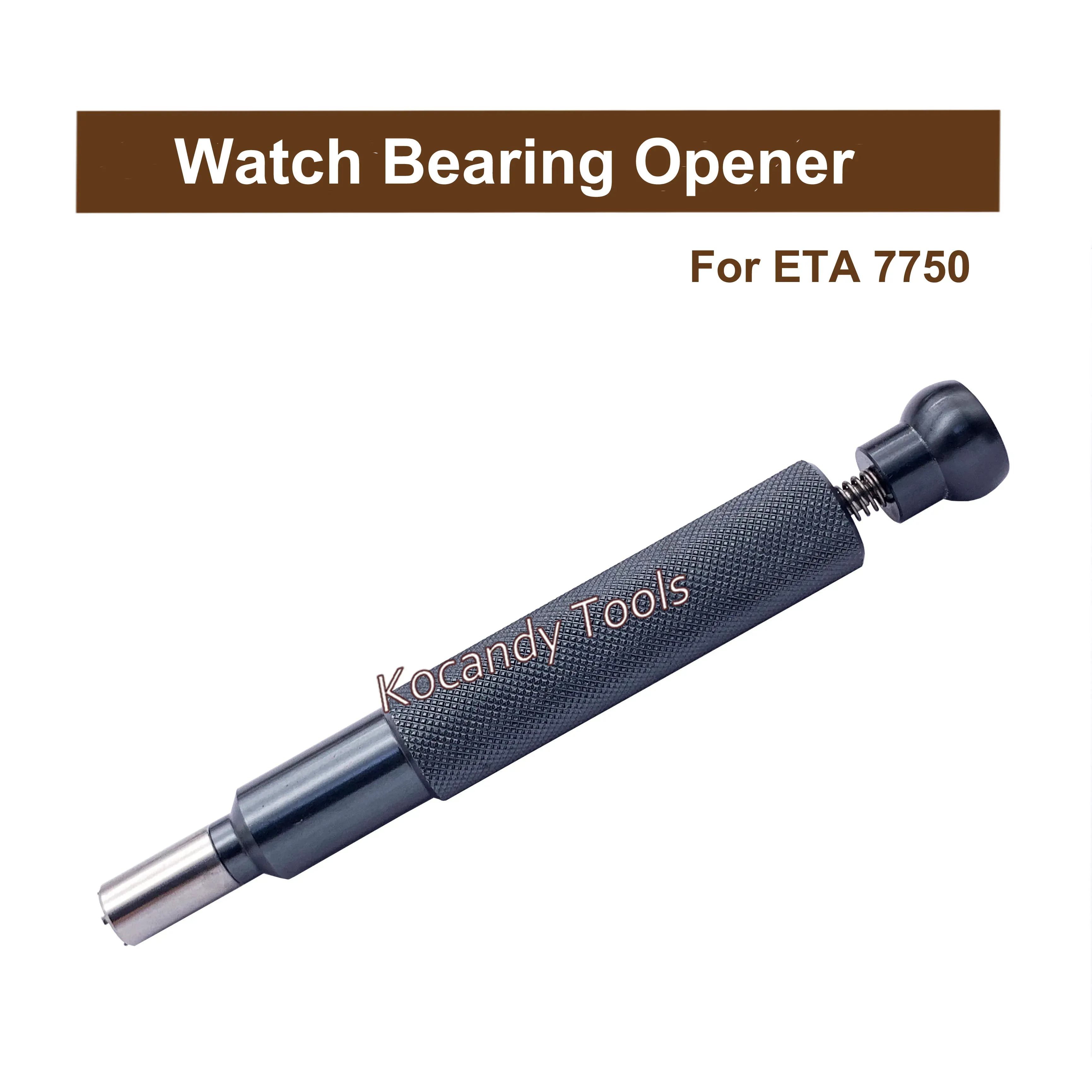 Black bearing opener tool with stepped tip lying horizontally