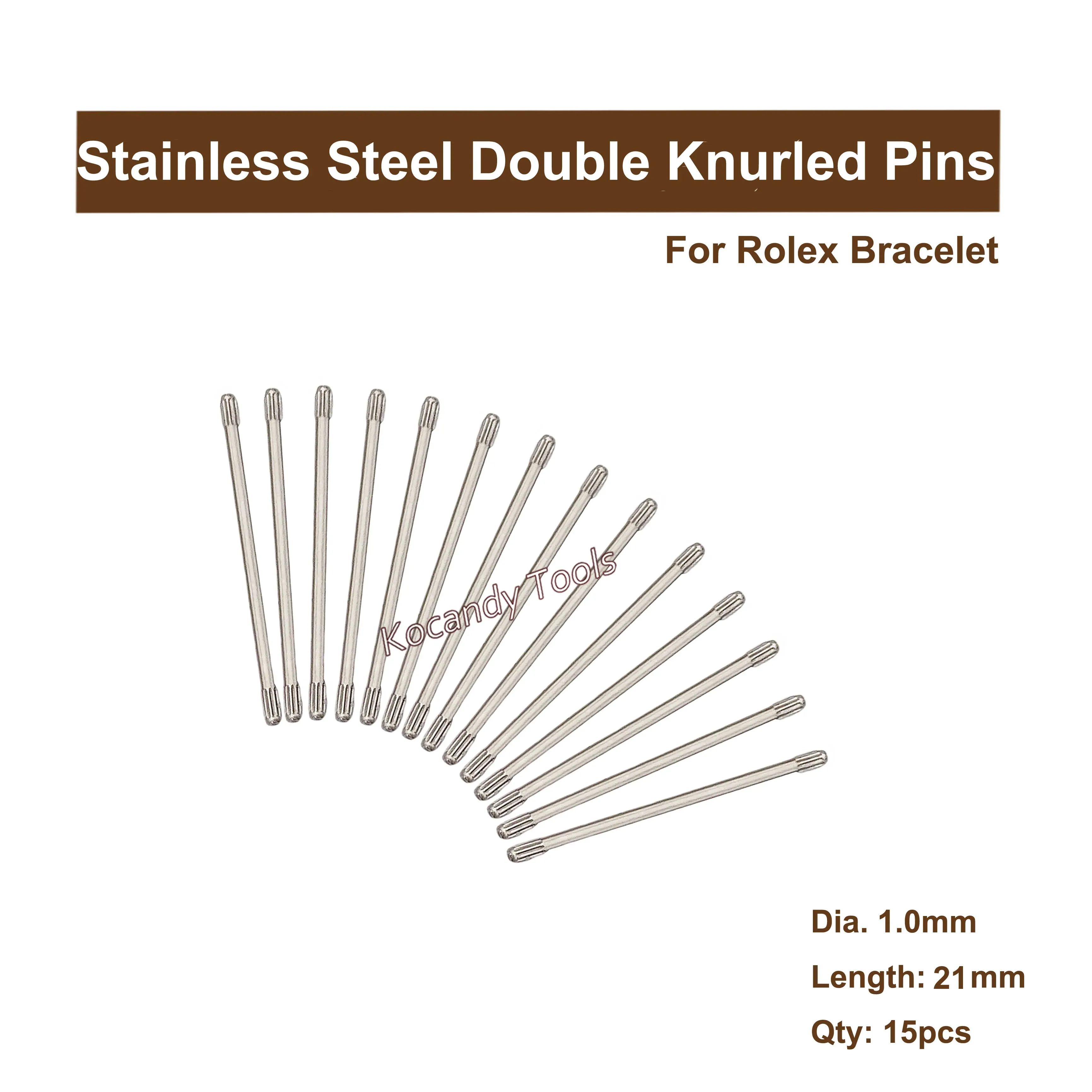 Fan of double knurled pins with 1.8 mm diameter and 30 mm length labels