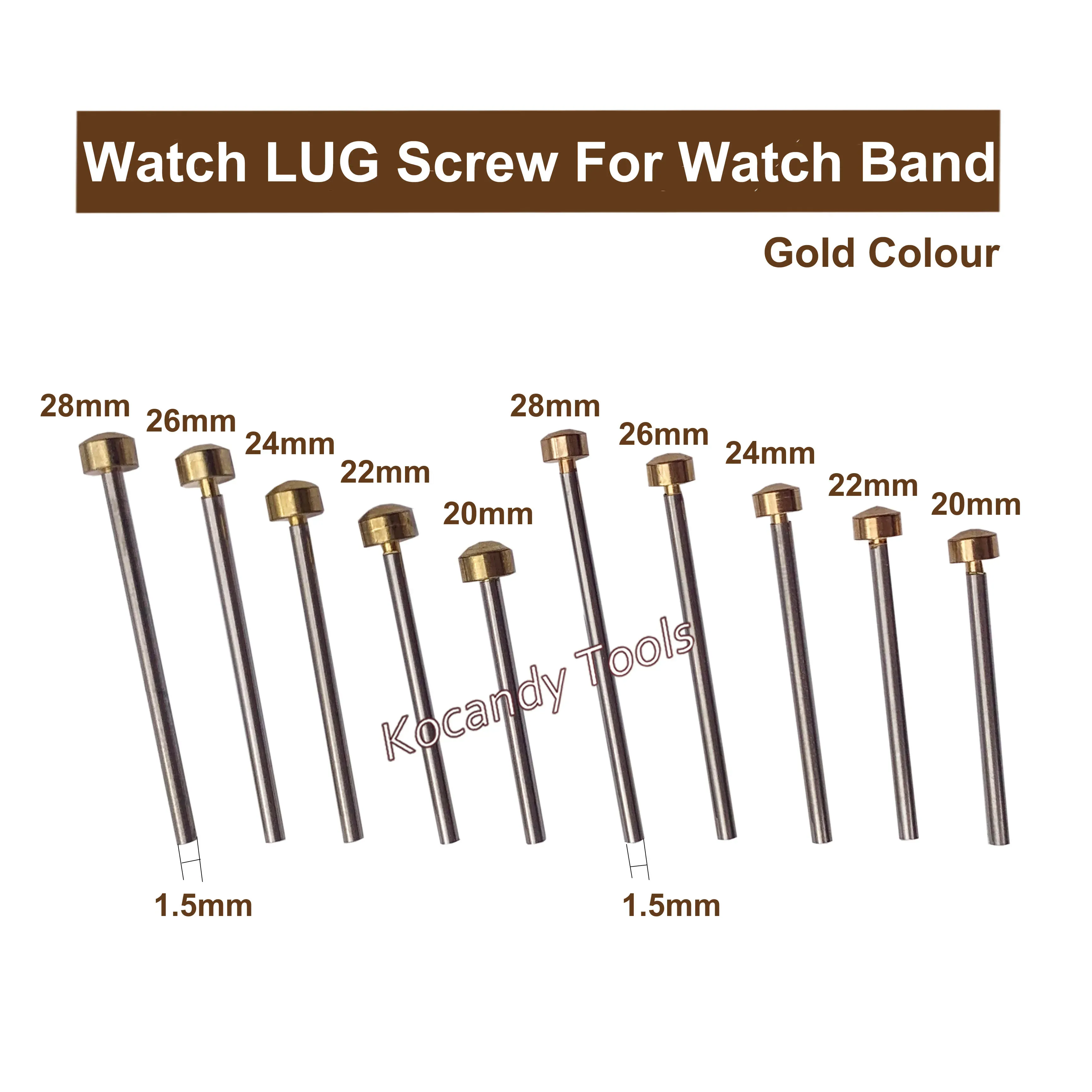 Gold screw pins fanned with Pin and Tap callouts and 2.5mm labels