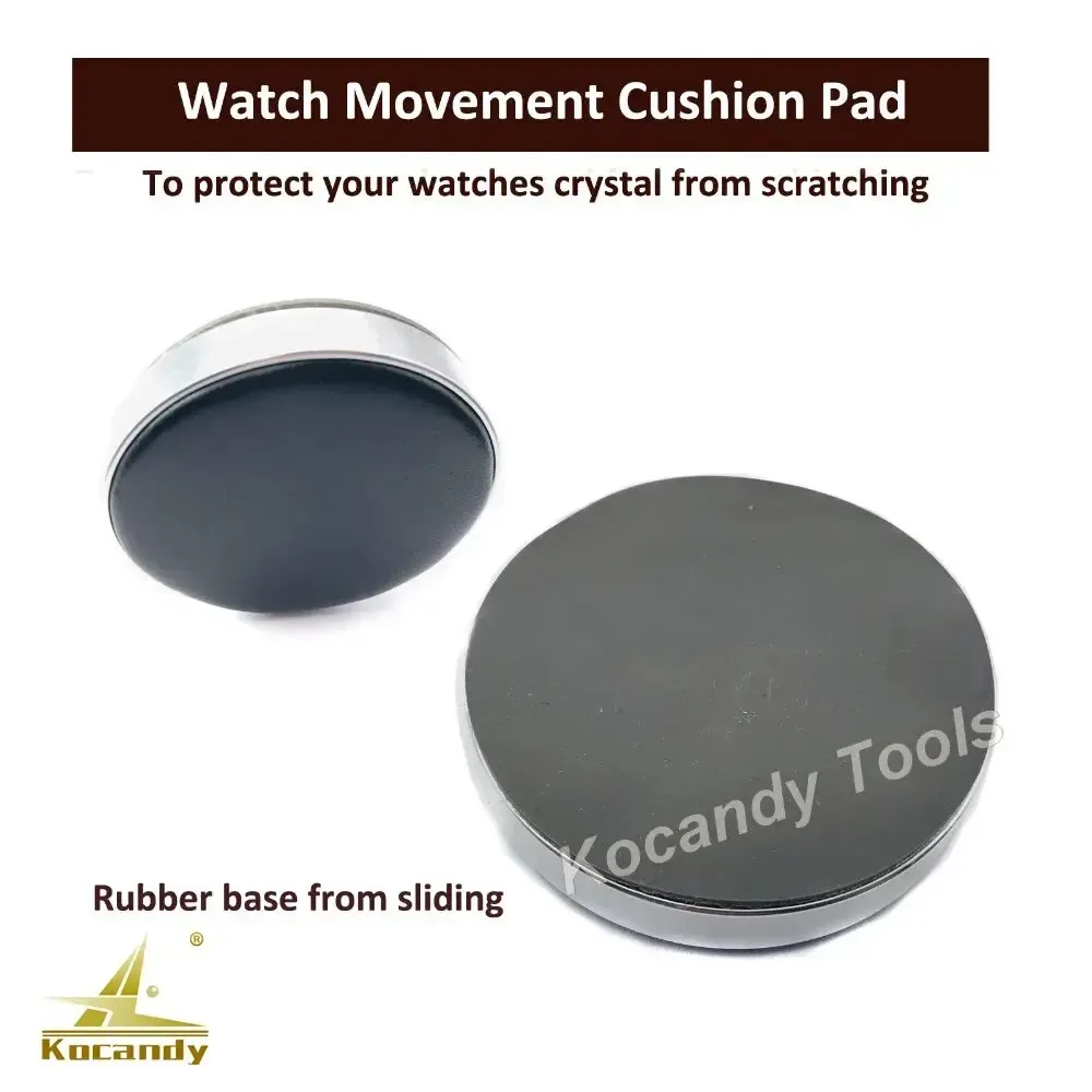 Two pads, a white disc and a black dome, captioned rubber base prevents sliding