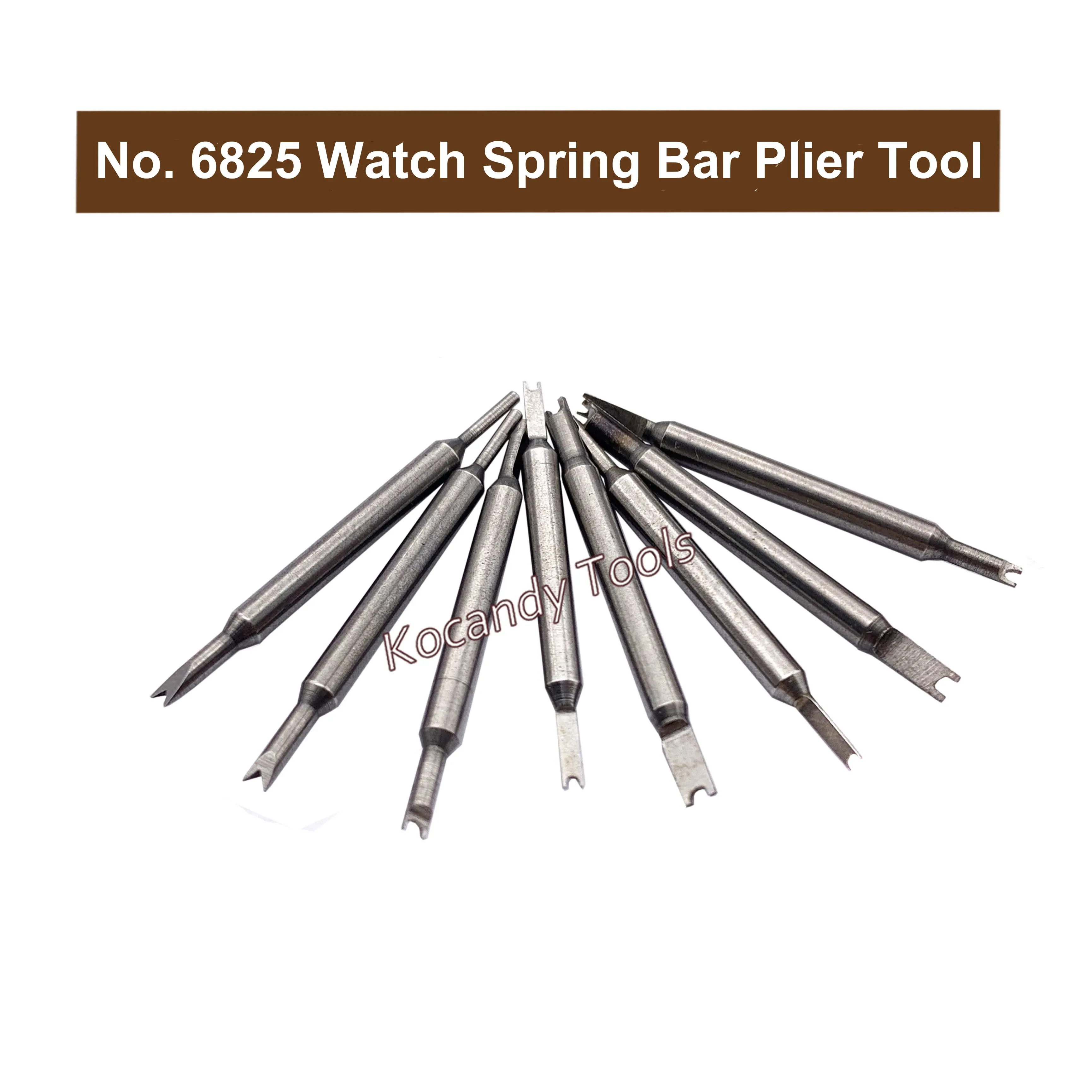 Blue No. 6825 spring bar plier tool with spare silver tips fanned below