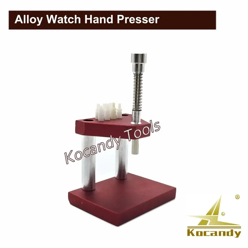 Red watch hand presser with a vertical plunger on a square base