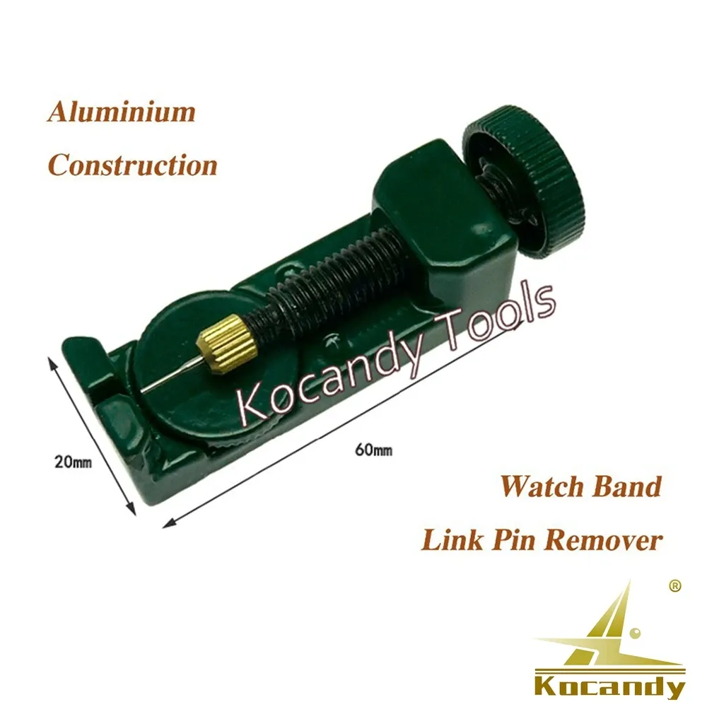 Green adjustable watch band link pin remover with a spare pin
