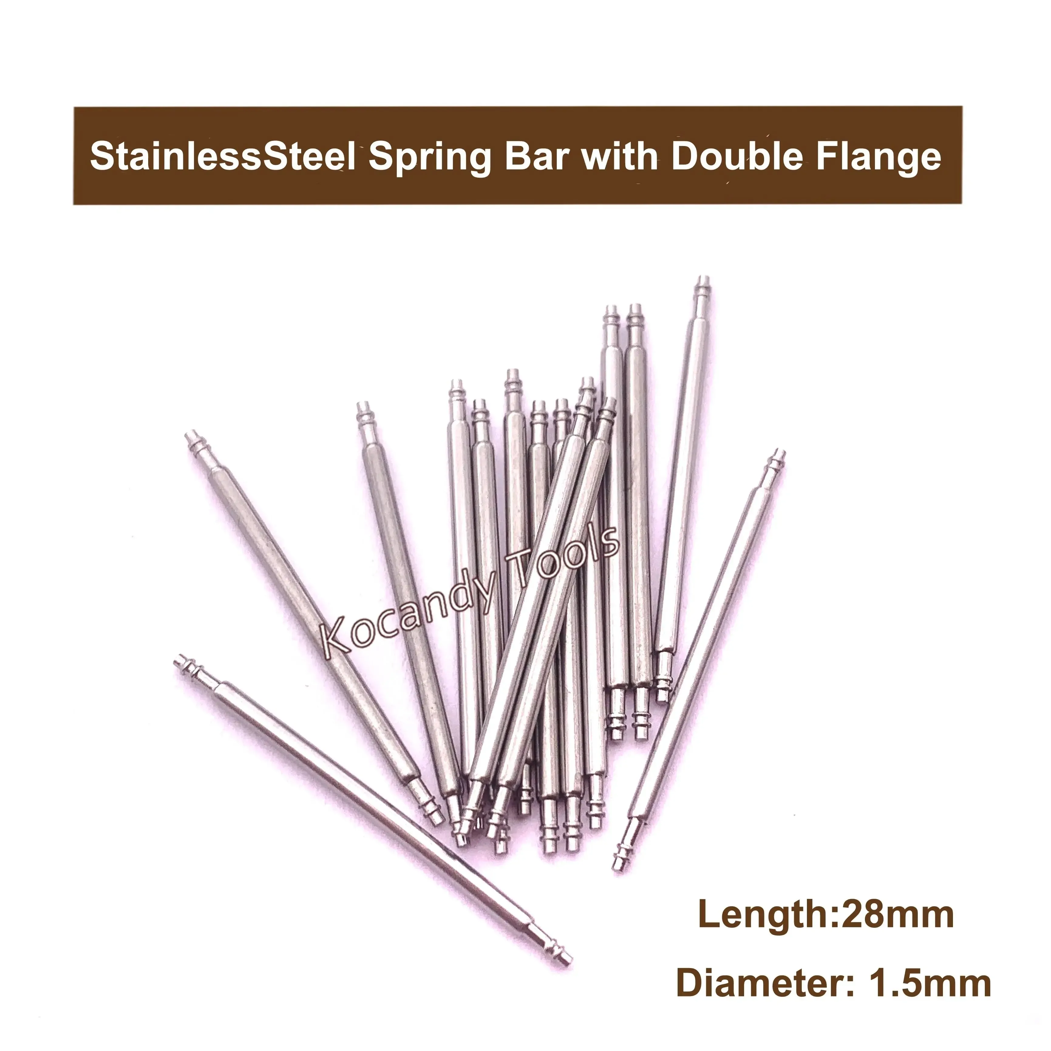 Spring bars laid out labelled length 20mm diameter 1.5mm