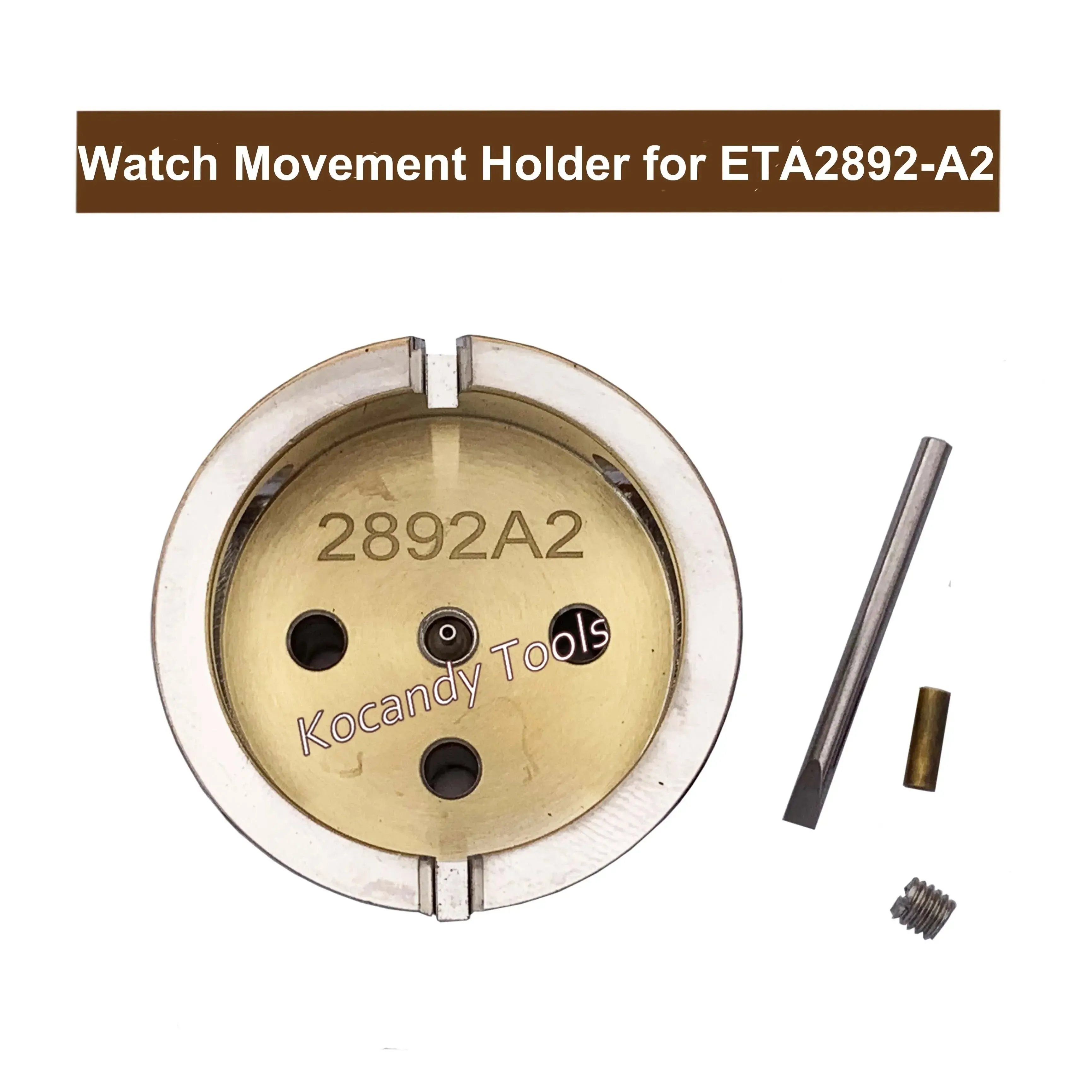 Brass ETA2892-A2 movement fixing holder with 2892A2 engraved, pin beside