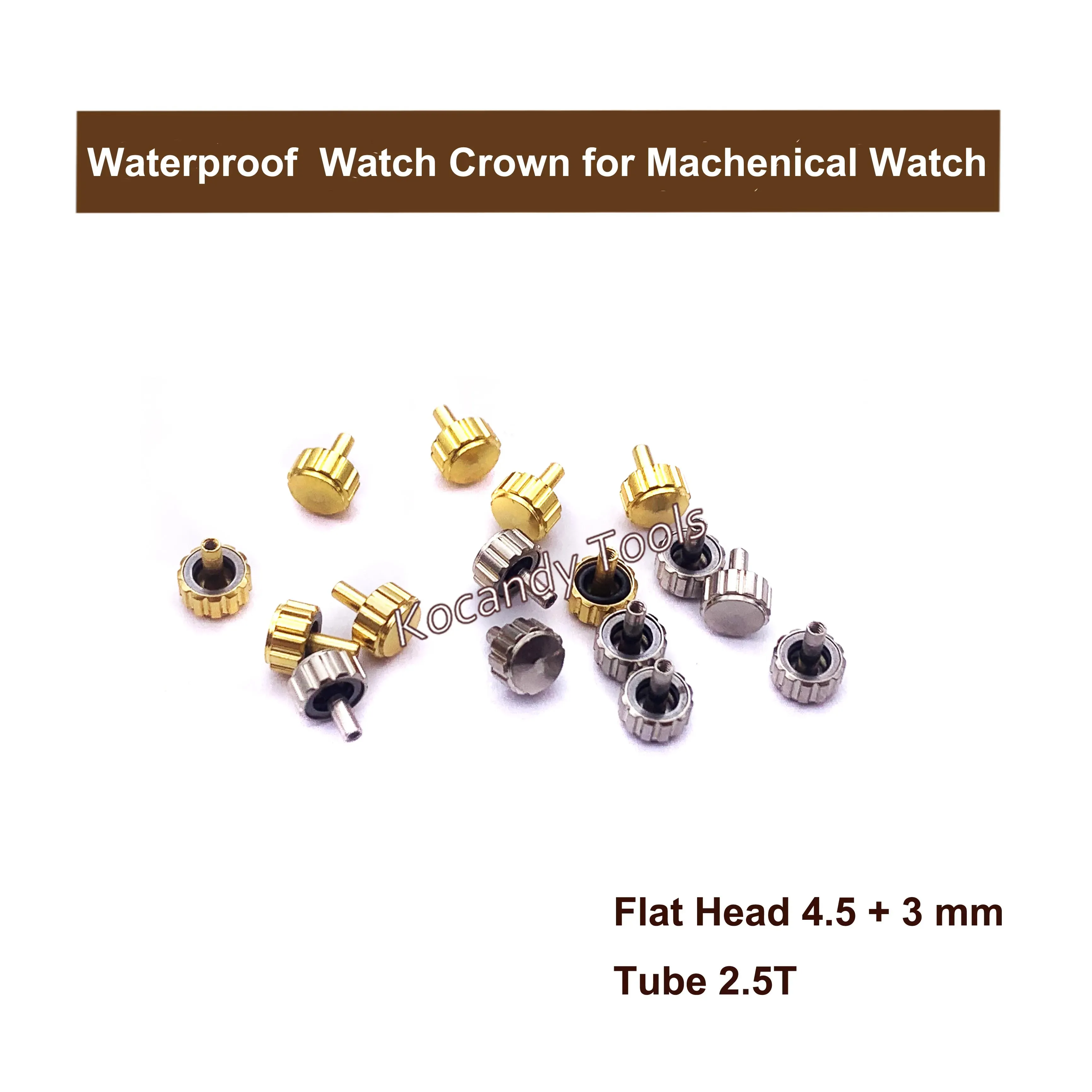 Mixed gold and silver watch crowns 4.5 to 7.0 mm with tube 2.5