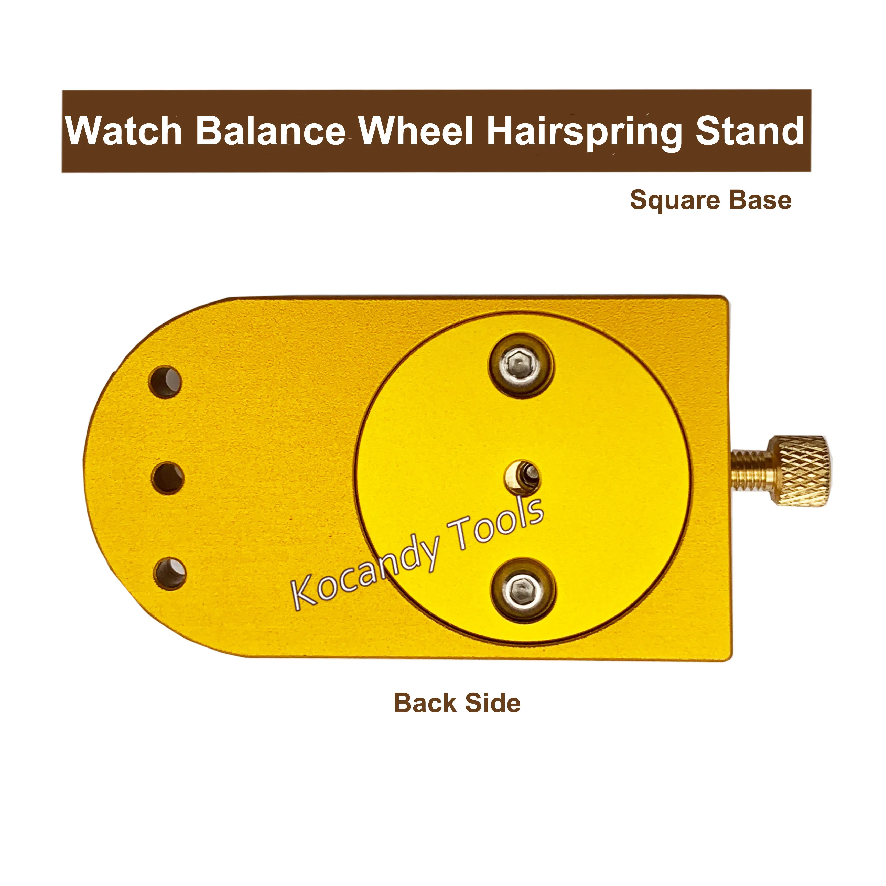 Yellow stand base with a large circular channel and threaded holes