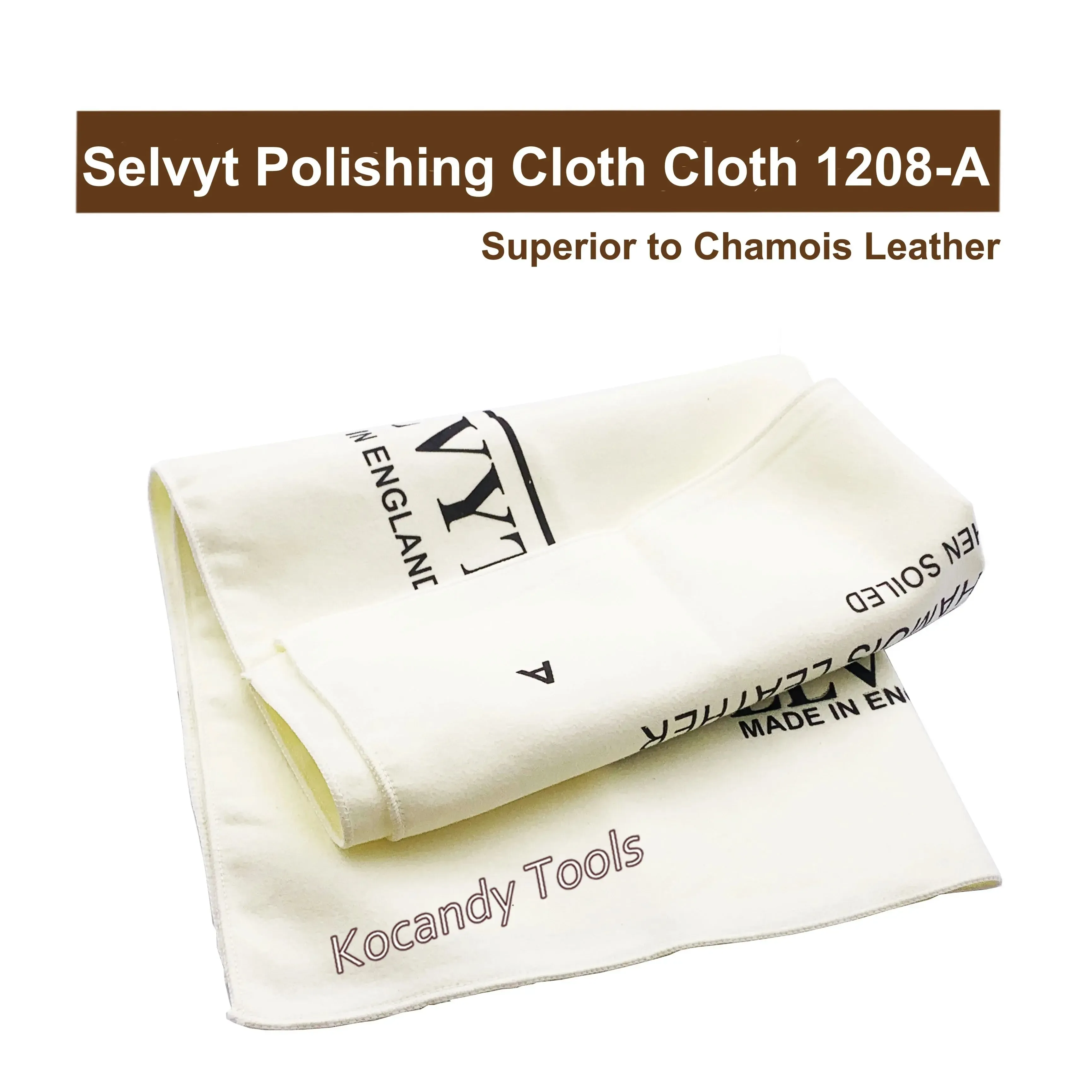 Folded Selvyt 1208-A polishing cloths stacked showing branding