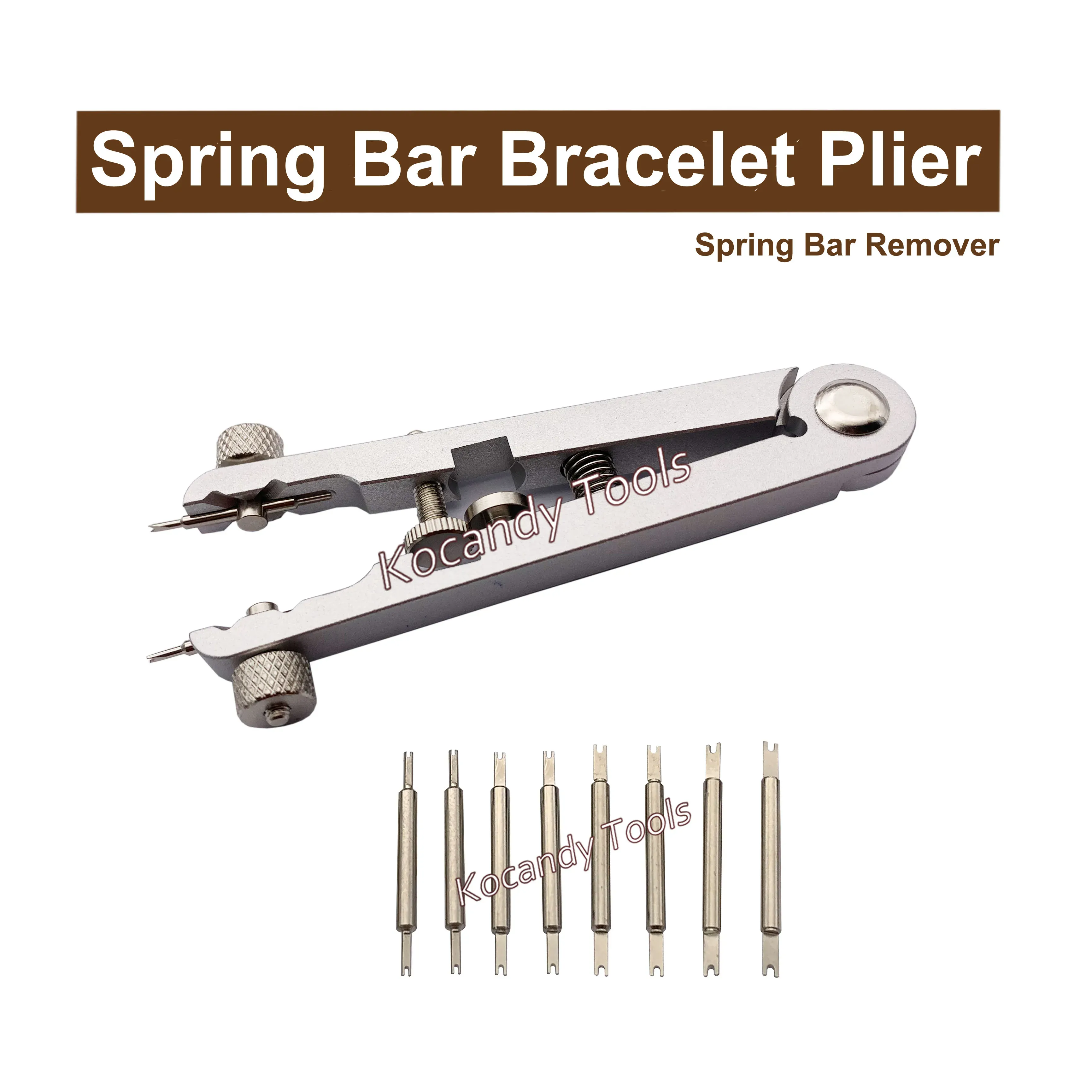 Bracelet pliers with a row of spare fork tips below
