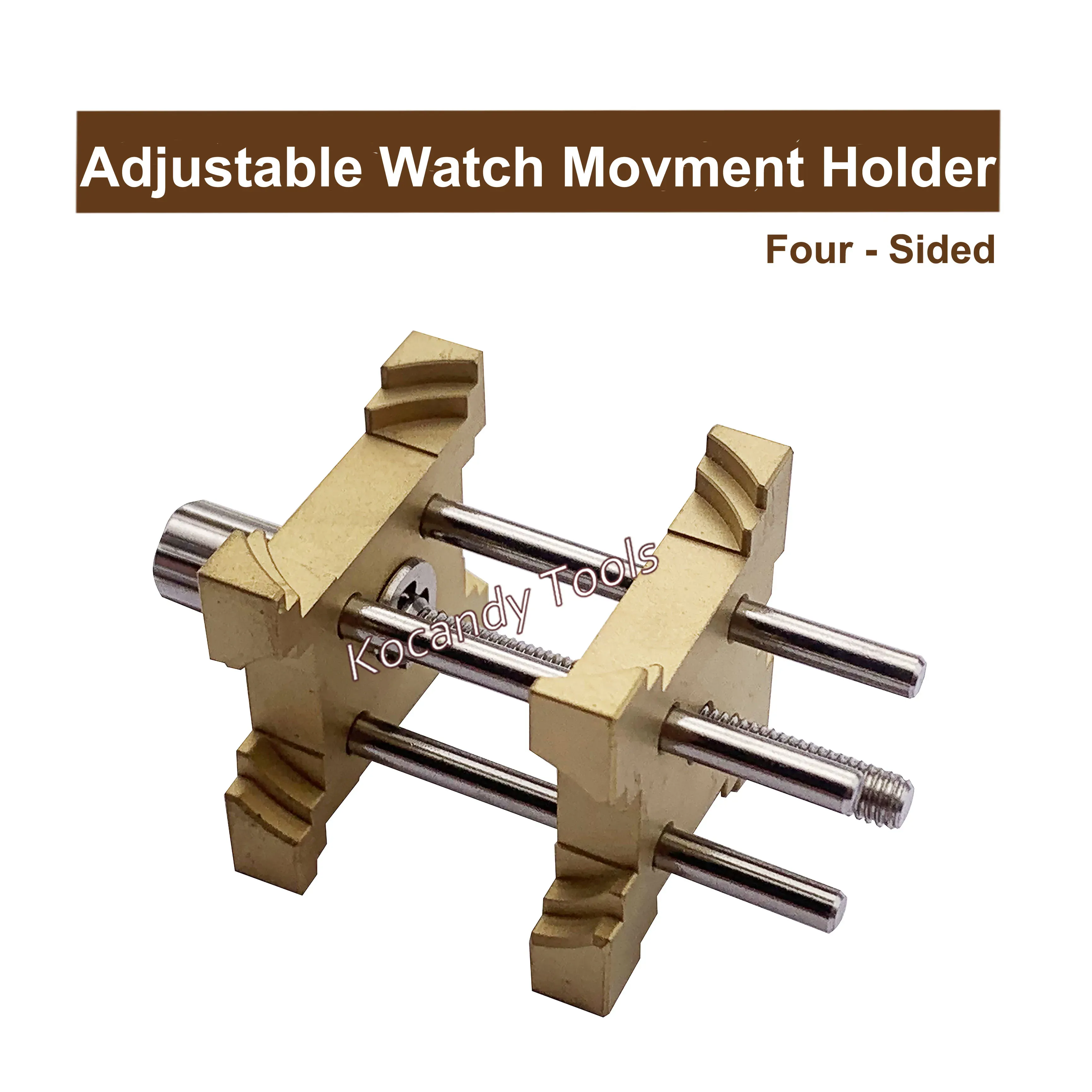 Brass four-sided adjustable watch movement holder with parallel jaws