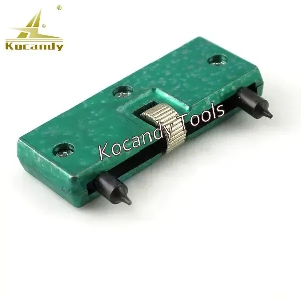 Green rectangular watch case back opener on a white background