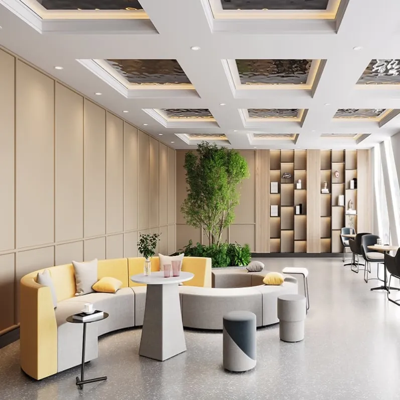 S2140 curved modular lounge seating with integrated high-back section