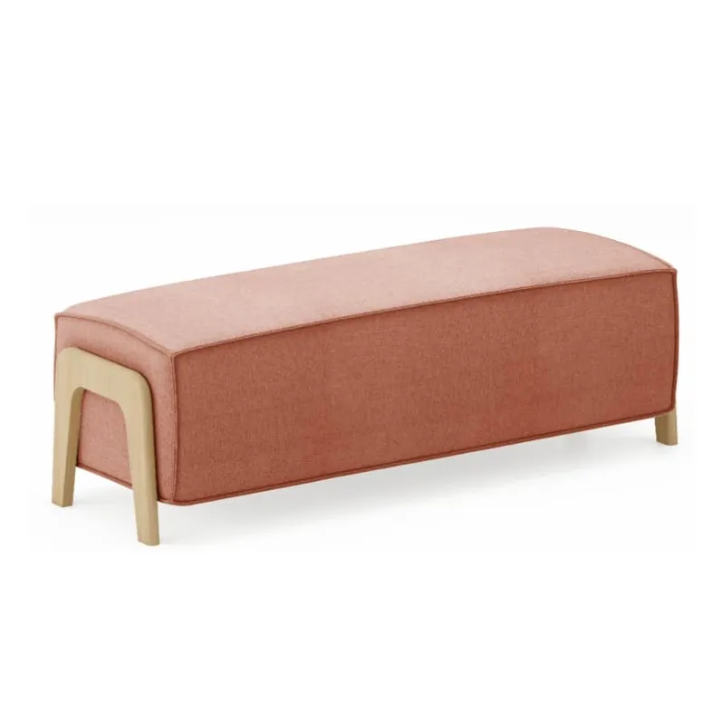 J2234 upholstered lounge bench with rounded wood-look legs for commercial waiting areas