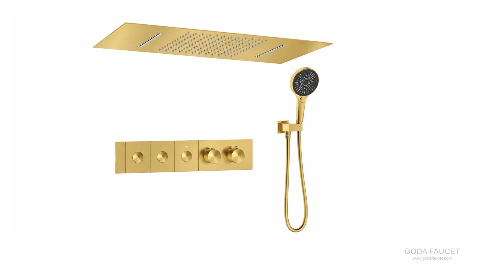 GD-11032 brushed gold rectangular ceiling thermostatic concealed shower system