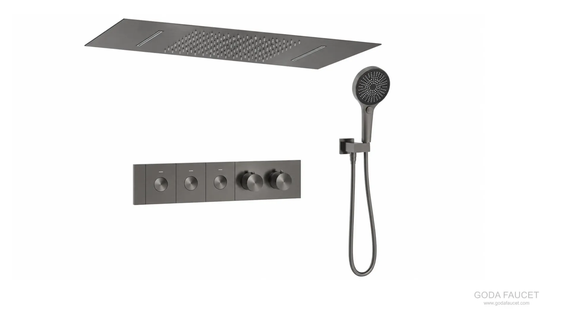 GD-11032 gun gray rectangular ceiling thermostatic concealed shower system