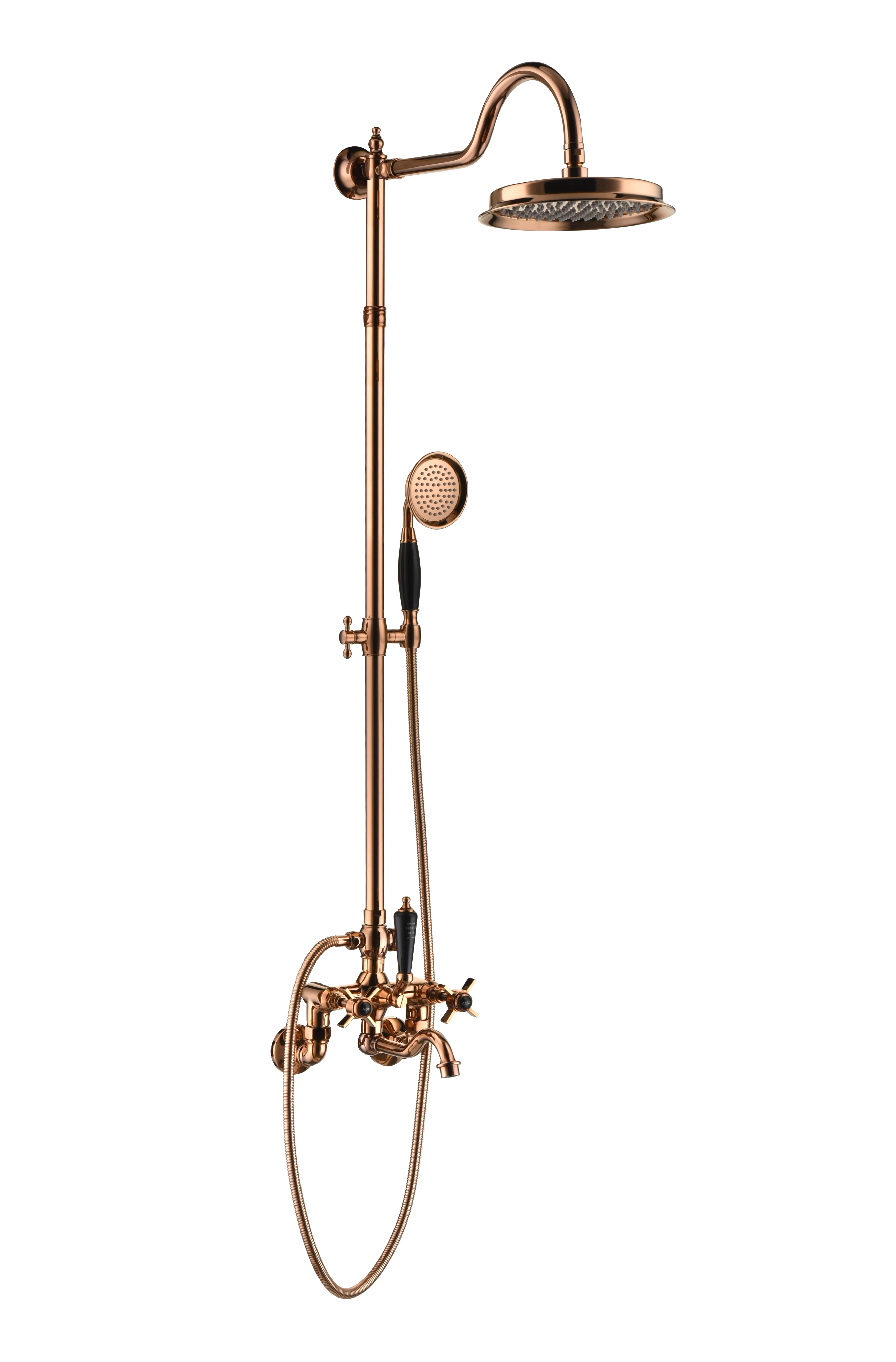 Antique copper bath shower column with overhead rain head
