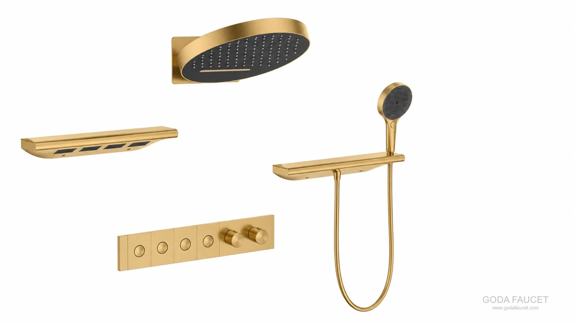 GD-11027 brushed gold round overhead thermostatic concealed shower system