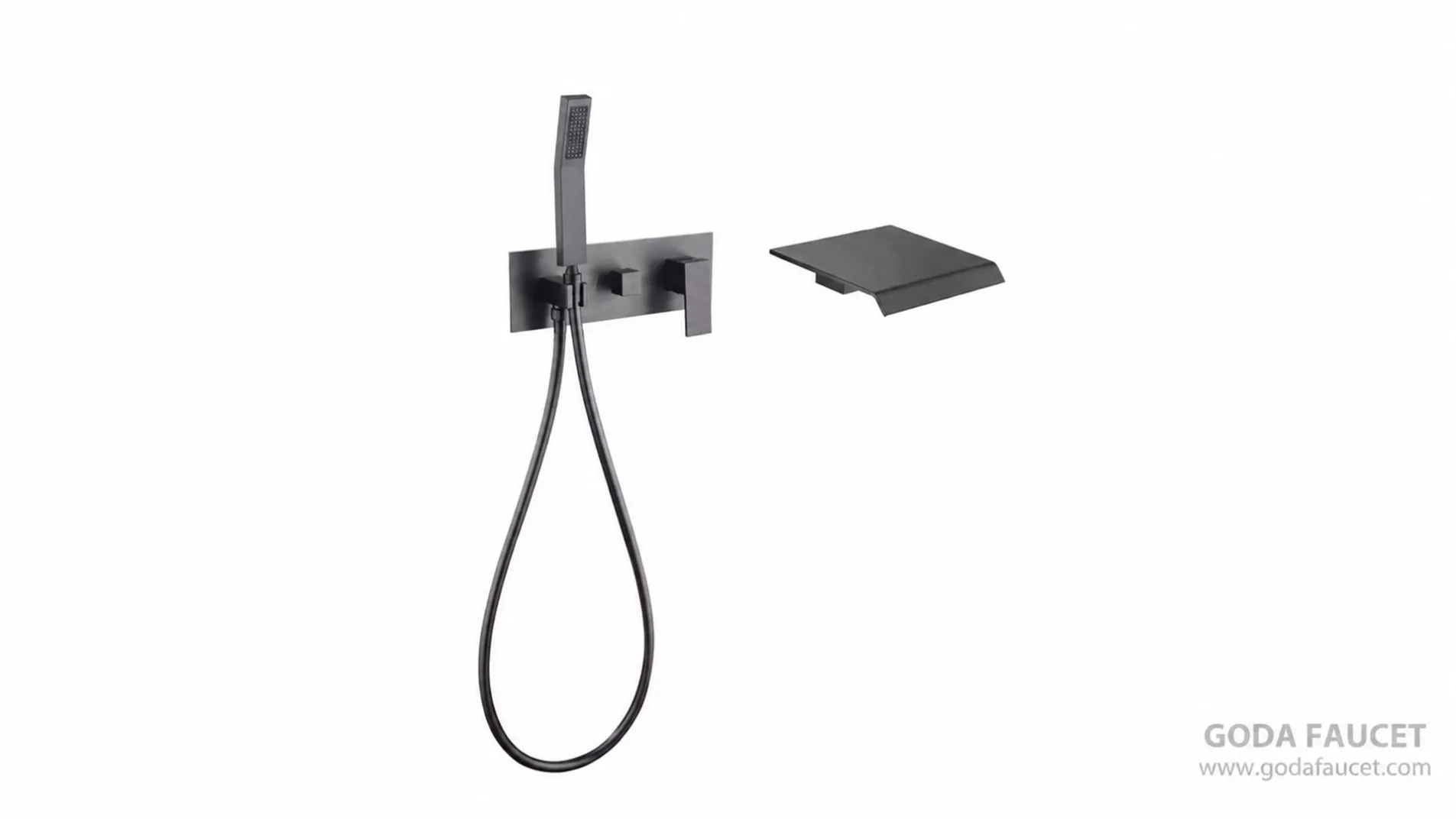 GD-31001 gun-gray concealed bathtub faucet with separate waterfall-style spout and hand shower