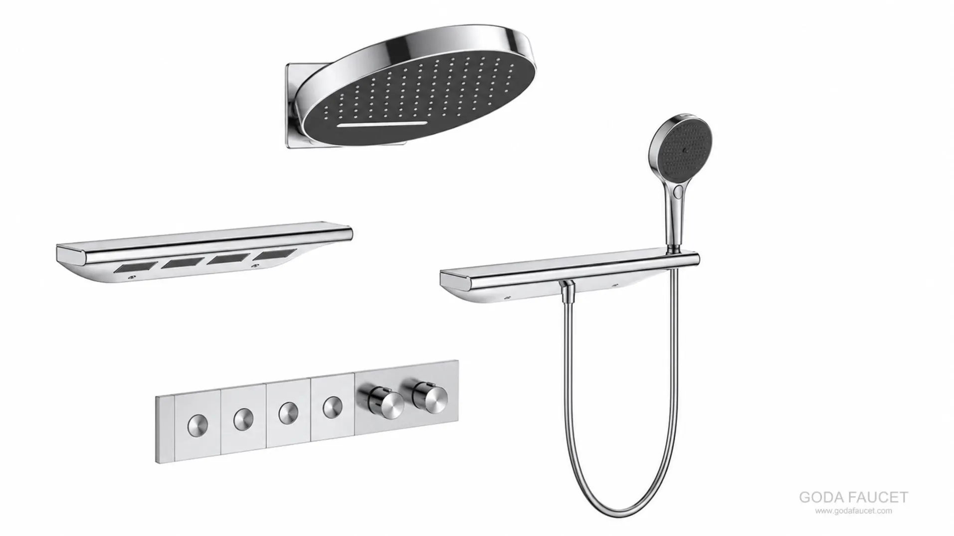GD-11027 chrome round overhead thermostatic concealed shower system