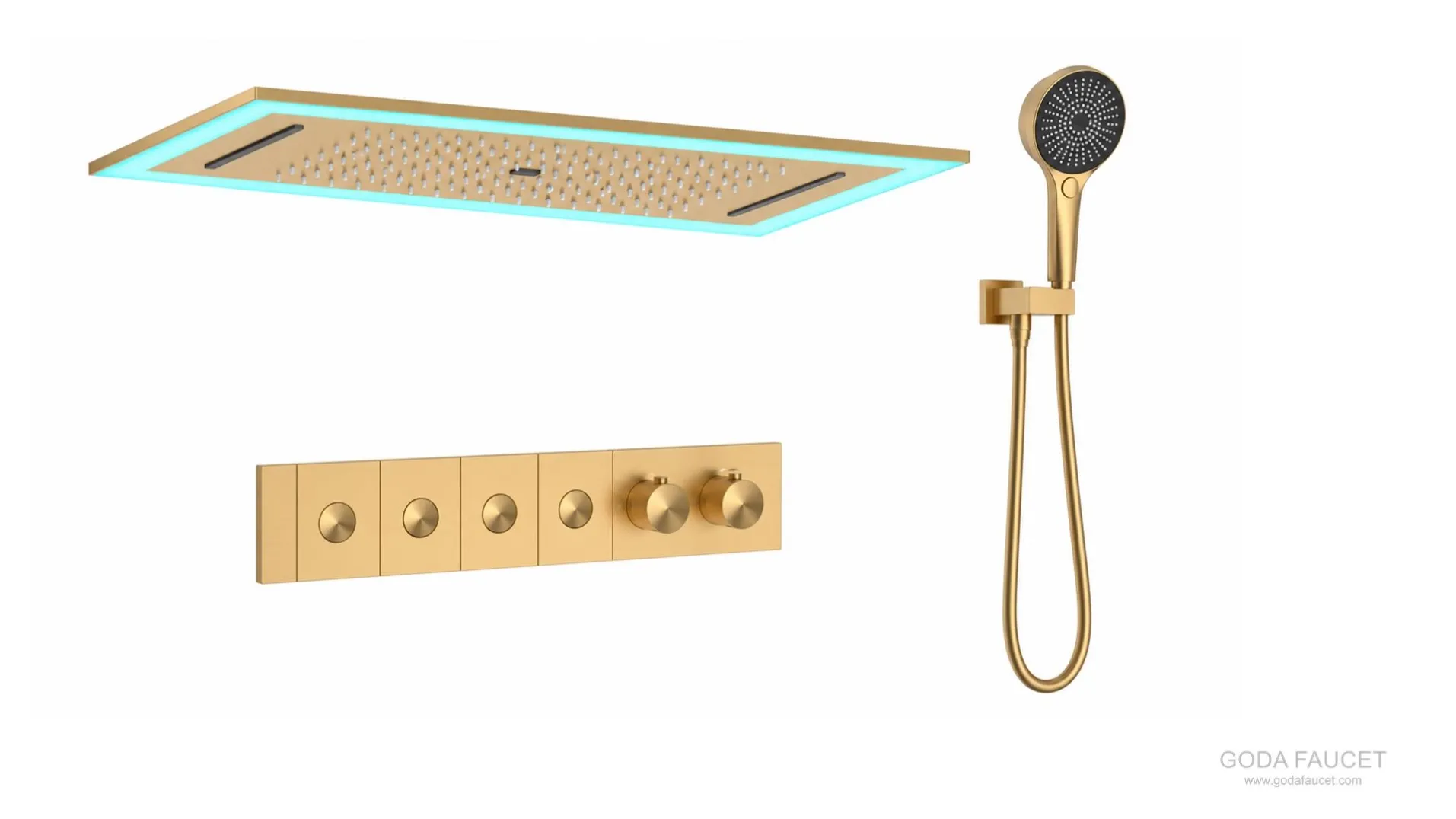 GD-11030 brushed gold rectangular ceiling thermostatic concealed shower system