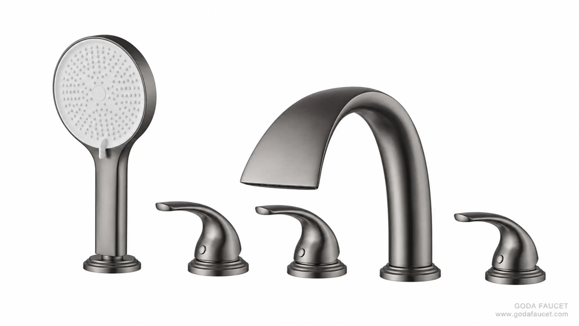 GD-33008 Gun Gray finish visualization, complete five-piece deck-mounted bathtub faucet