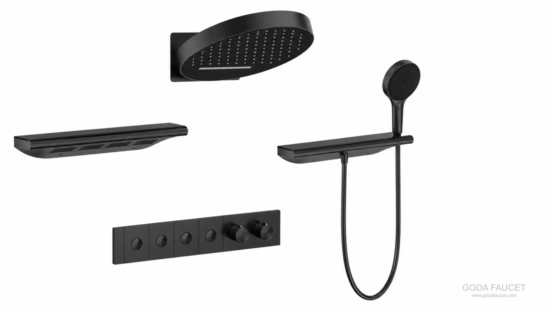 GD-11027 black round overhead thermostatic concealed shower system