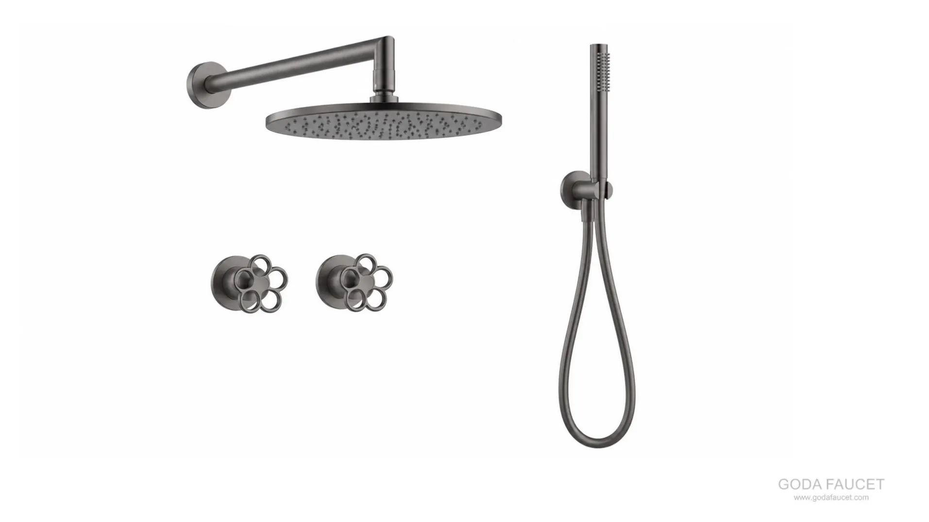 GD-11037 Gun Gray concealed shower with decorative flower-shaped wheel controls