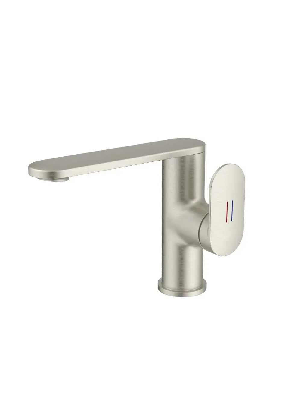 Brushed nickel basin faucet with horizontal spout
