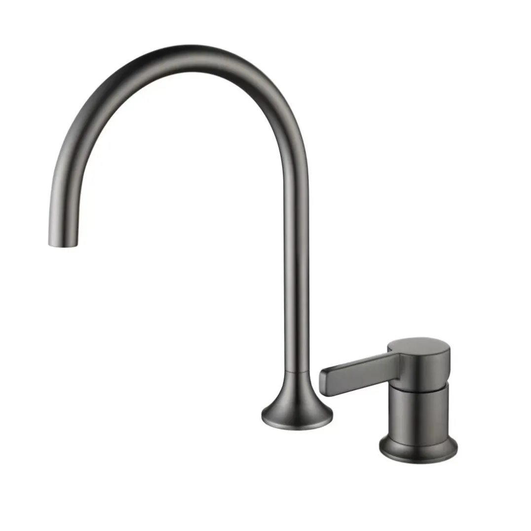 Gun gray curved-spout lavatory faucet