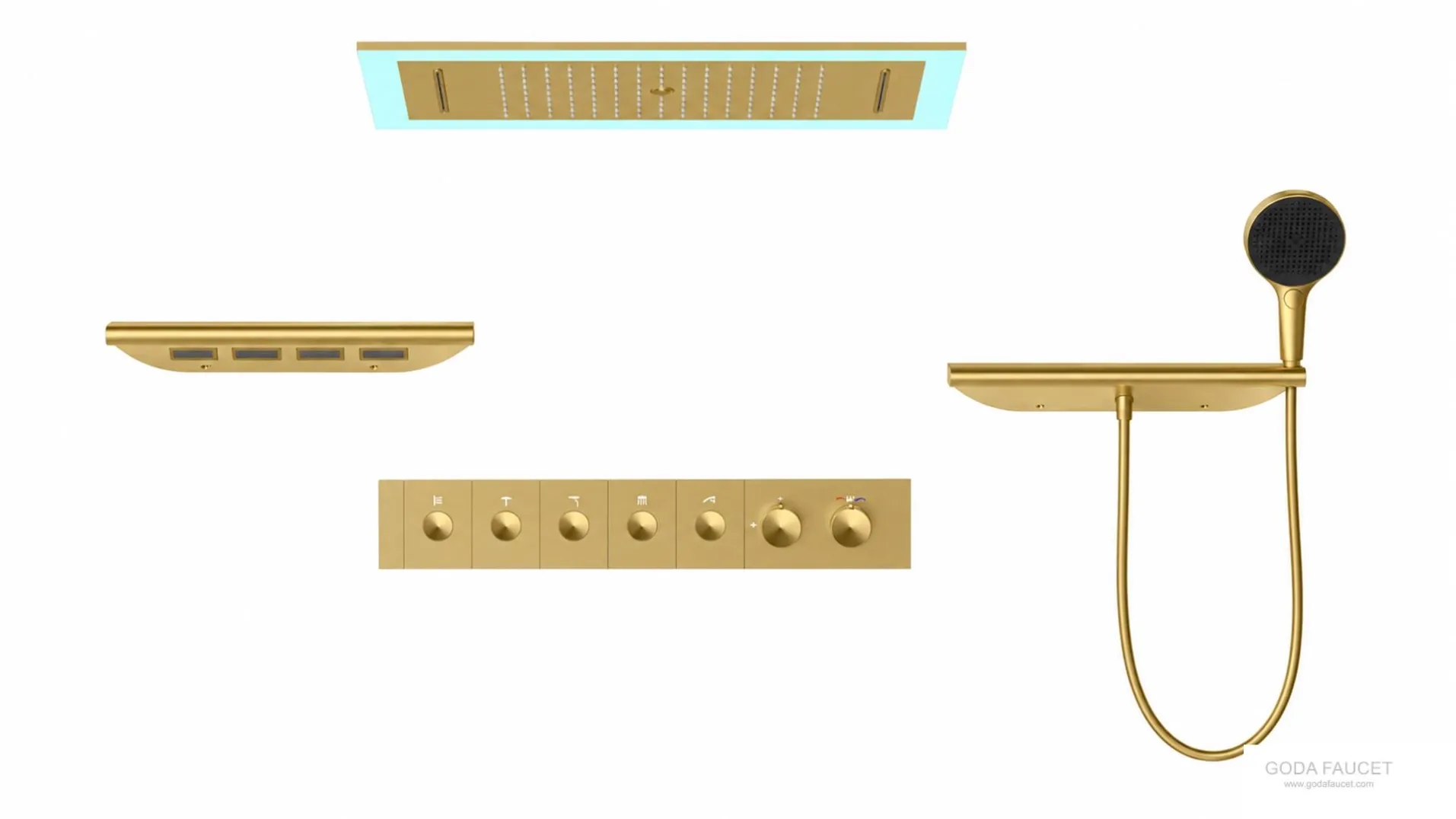 GD-11026 brushed gold thermostatic concealed shower system
