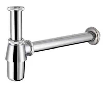 Conical chrome bottle trap with wall outlet pipe