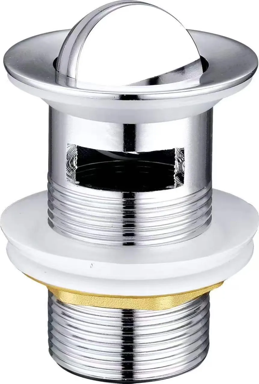 Chrome flip-top basin waste with overflow slots close-up