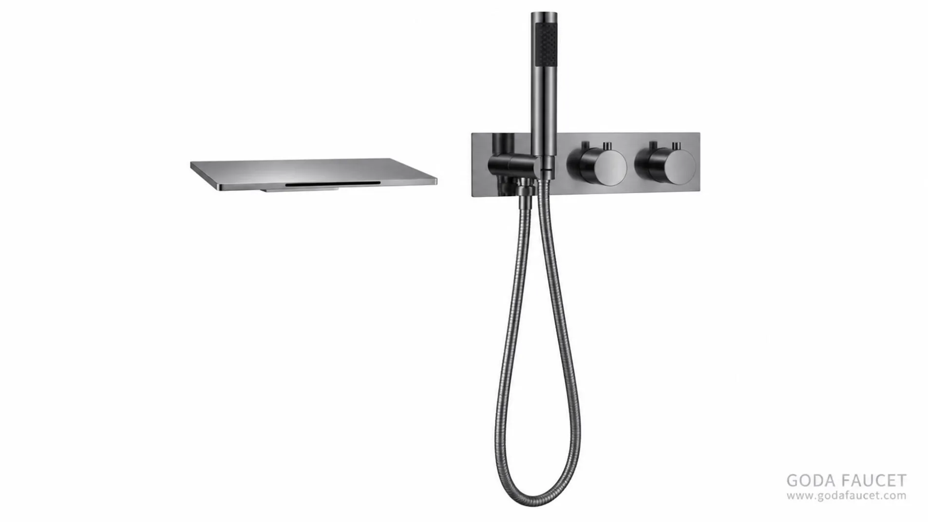 GD-31005 gun-gray slim waterfall bathtub faucet AI finish visualization