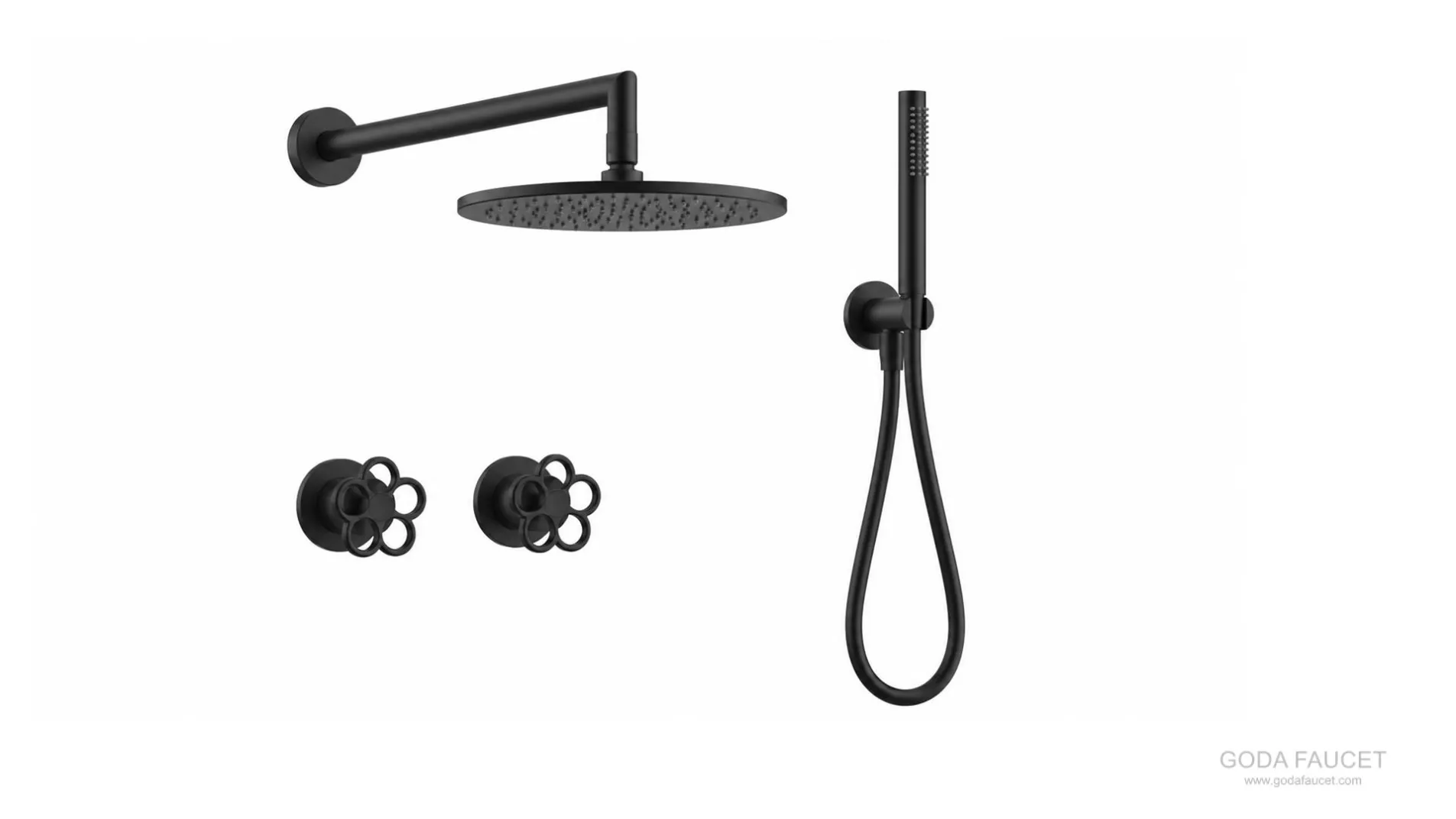 GD-11037 Black concealed brass shower with two flower-wheel controls