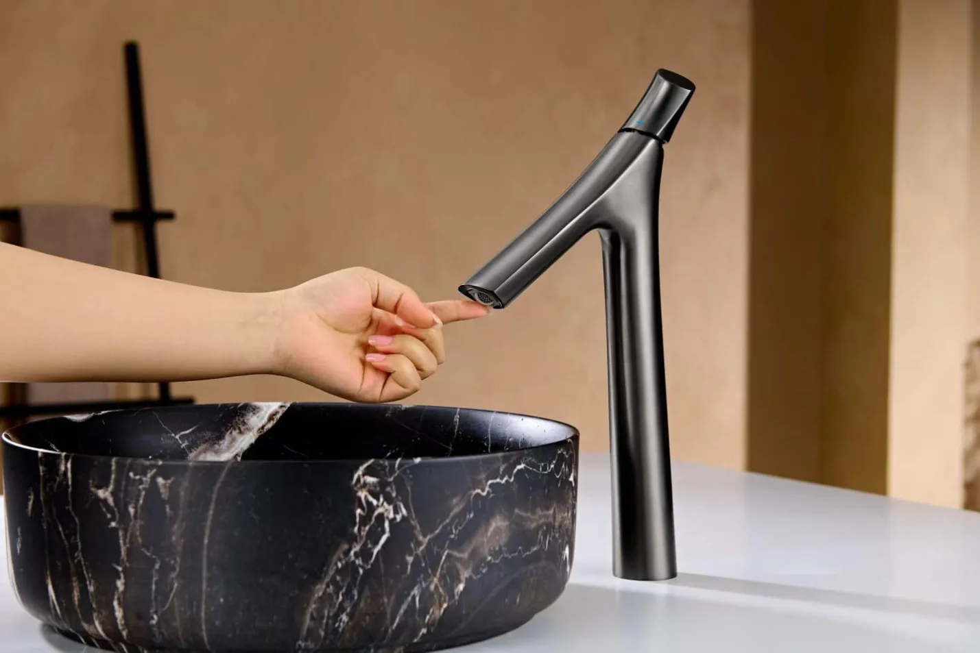 tall basin faucet black hand control