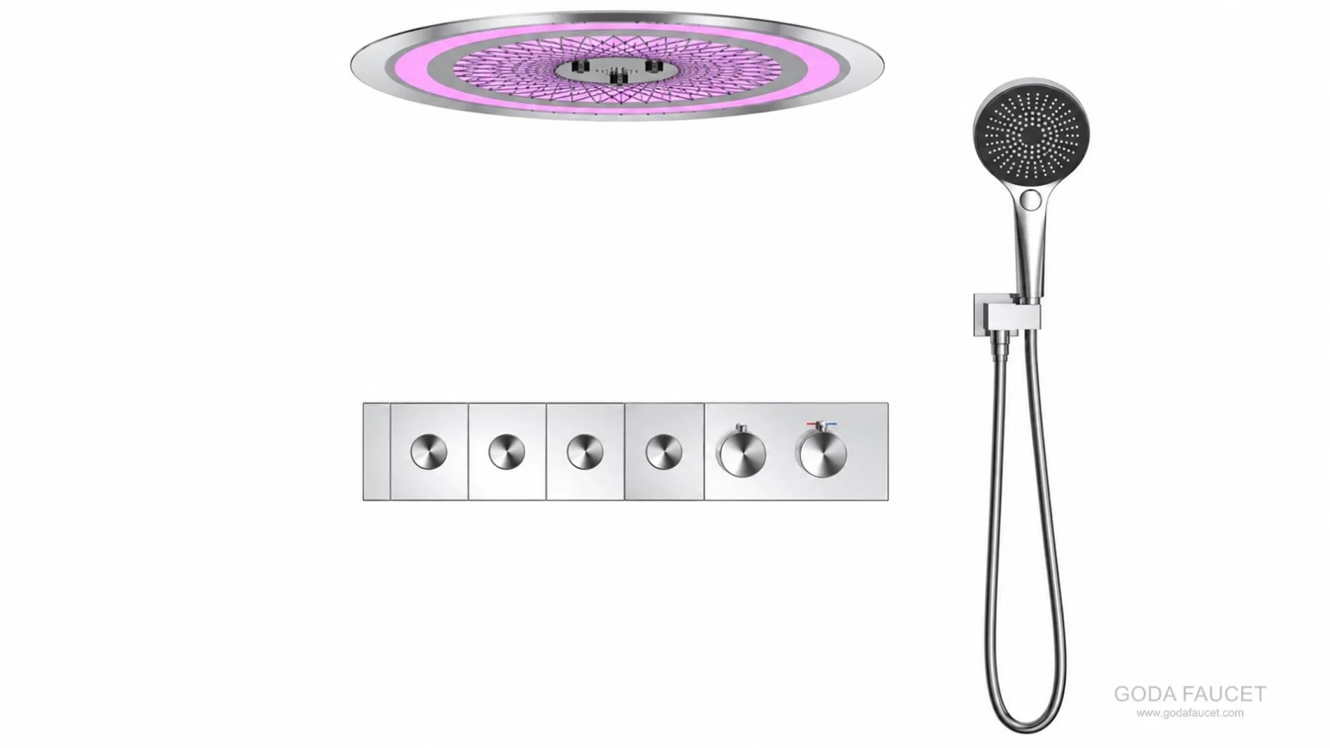 GD-11028 chrome round ceiling thermostatic concealed shower system