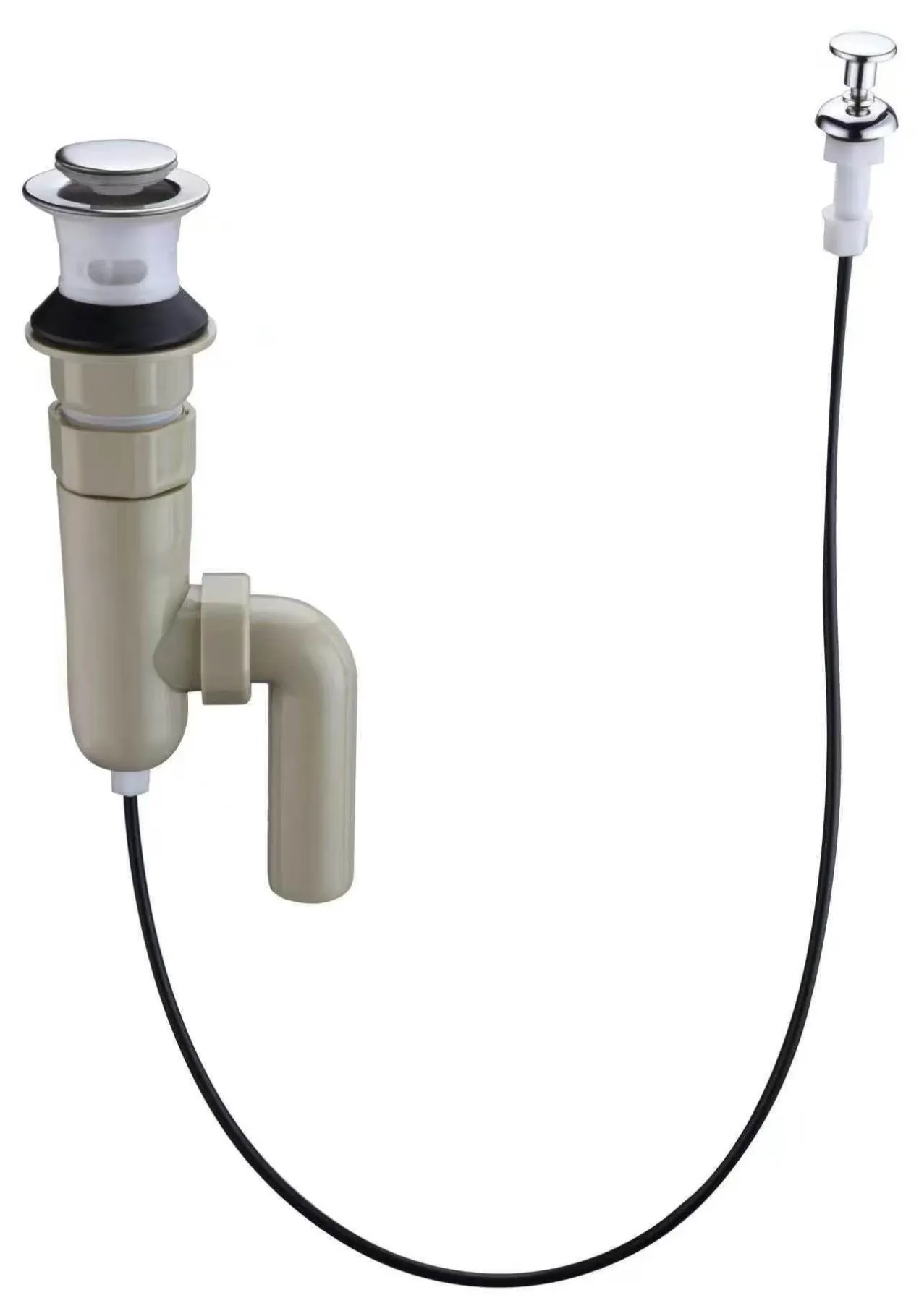 Cable-operated pop-up basin waste with side outlet