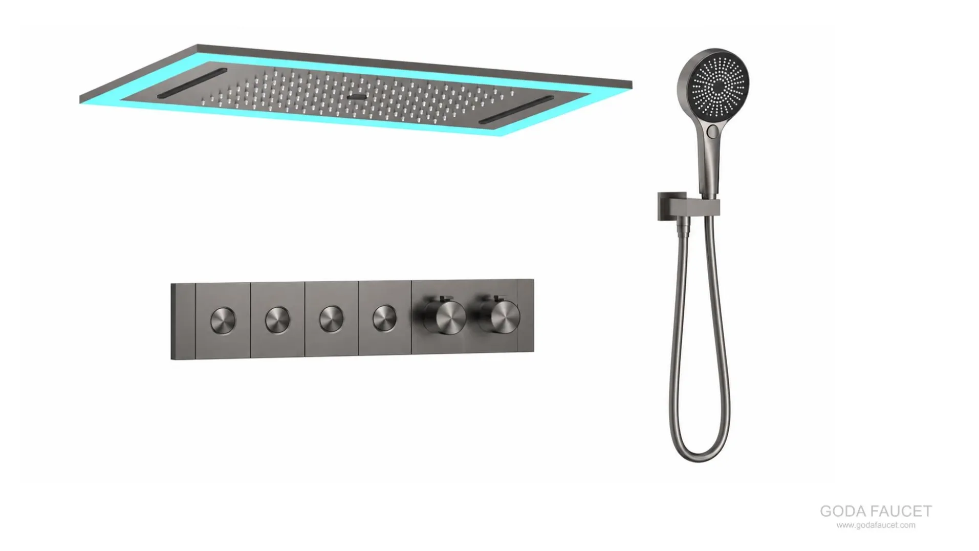 GD-11030 gun gray rectangular ceiling thermostatic concealed shower system