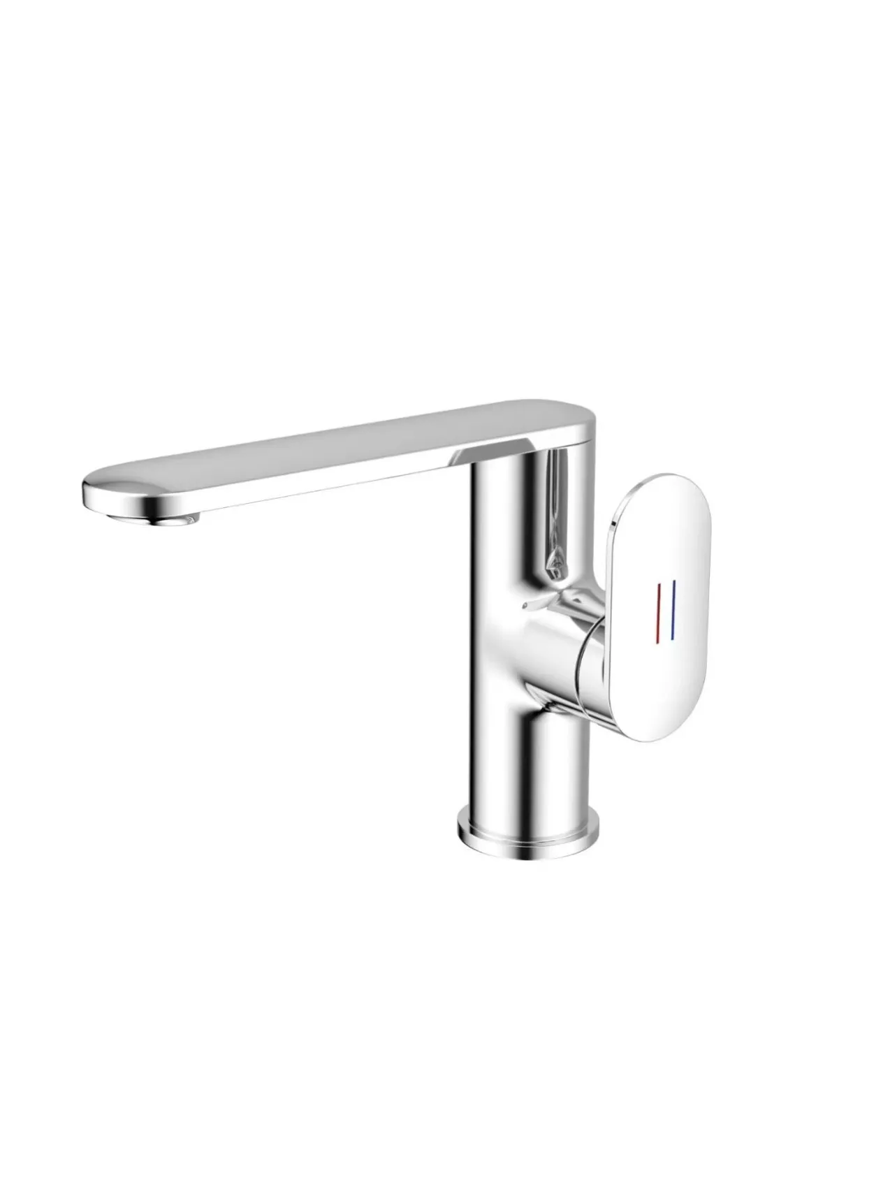 Chrome washbasin mixer with rounded side lever