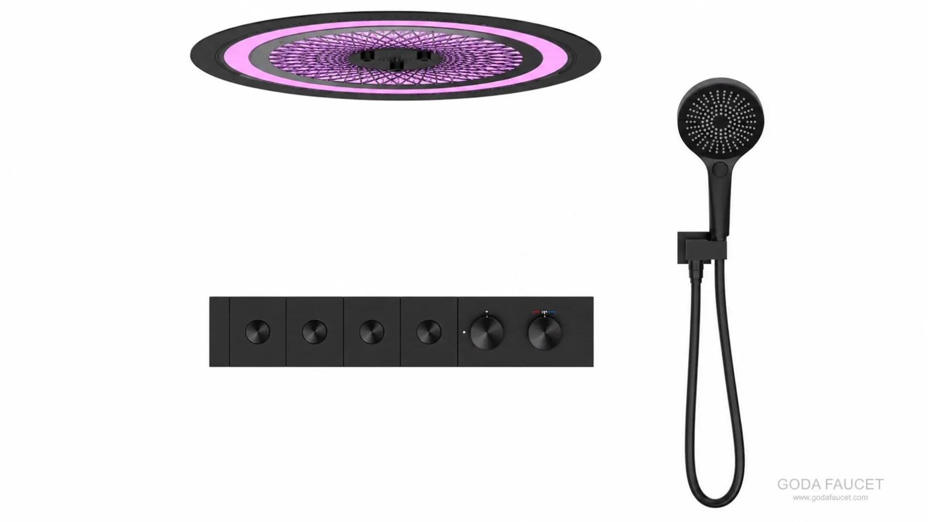 GD-11028 black round ceiling thermostatic concealed shower system